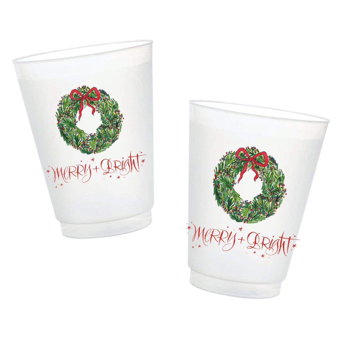 Christmas Wreath Merry + Bright Frosted Cups