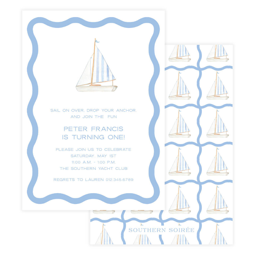 Blue Sailboat Nautical Birthday Invitation
