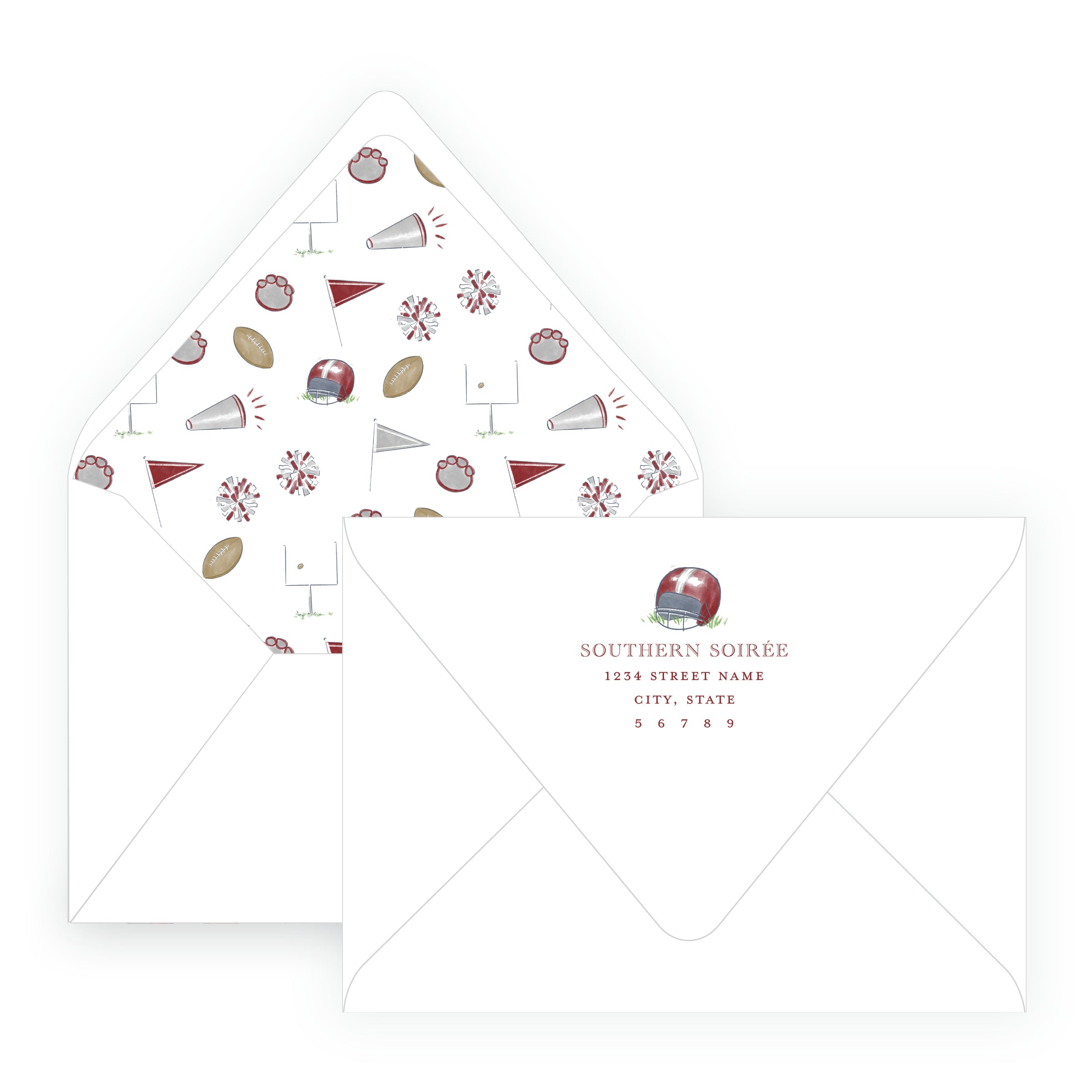 Crimson Cheerleader and Football Player Invitation