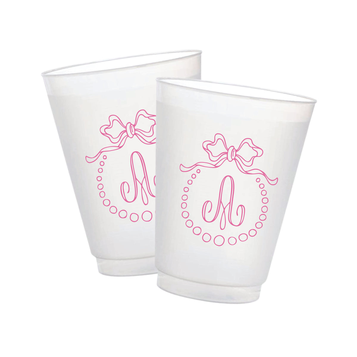 Personalized Pink Bow Monogram Frosted Cups | Custom Party Cups