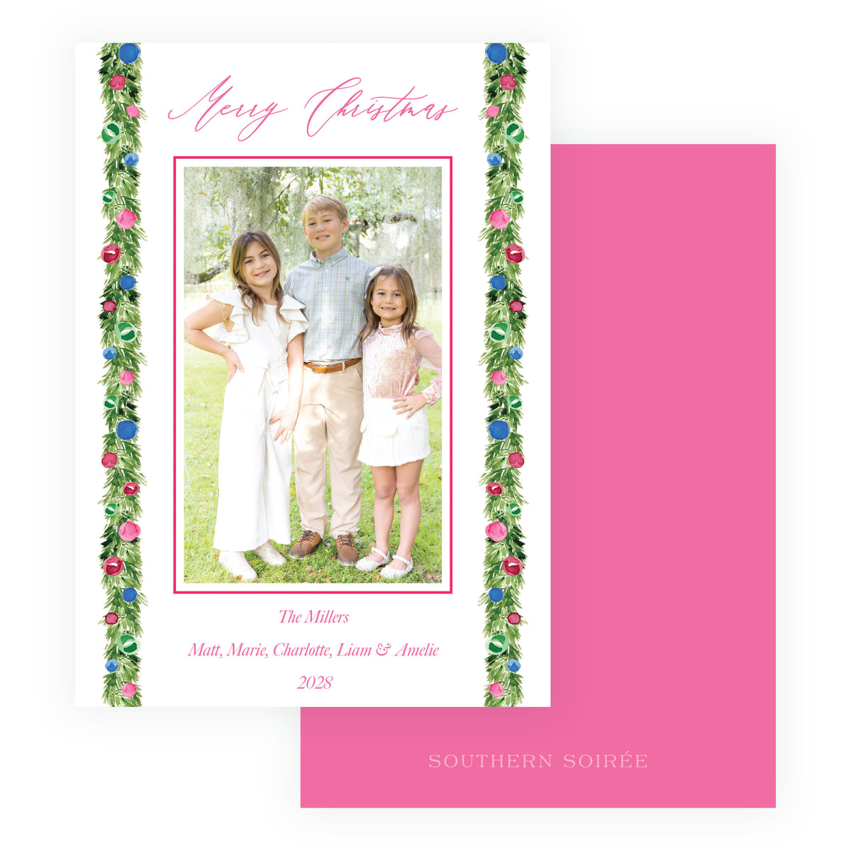 Festive Trim Classic Garland personalized Christmas photo card