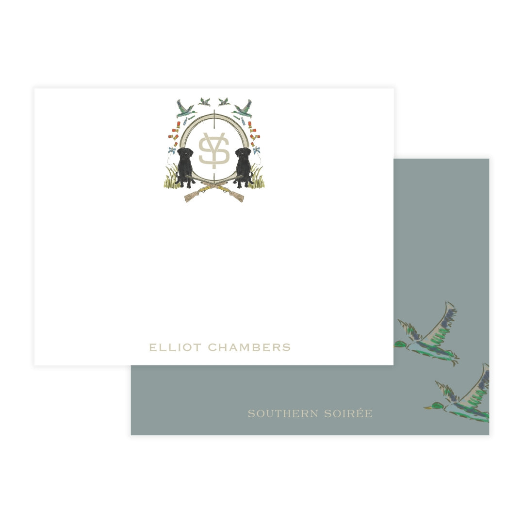 Black Lab Duck Blue Hunting Crest Notecard