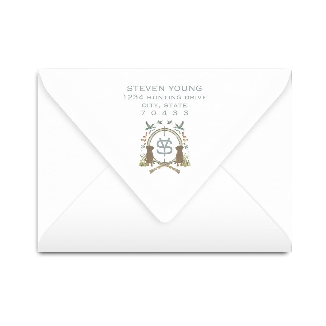 Chocolate Lab Duck Blue Hunting Crest Notecard