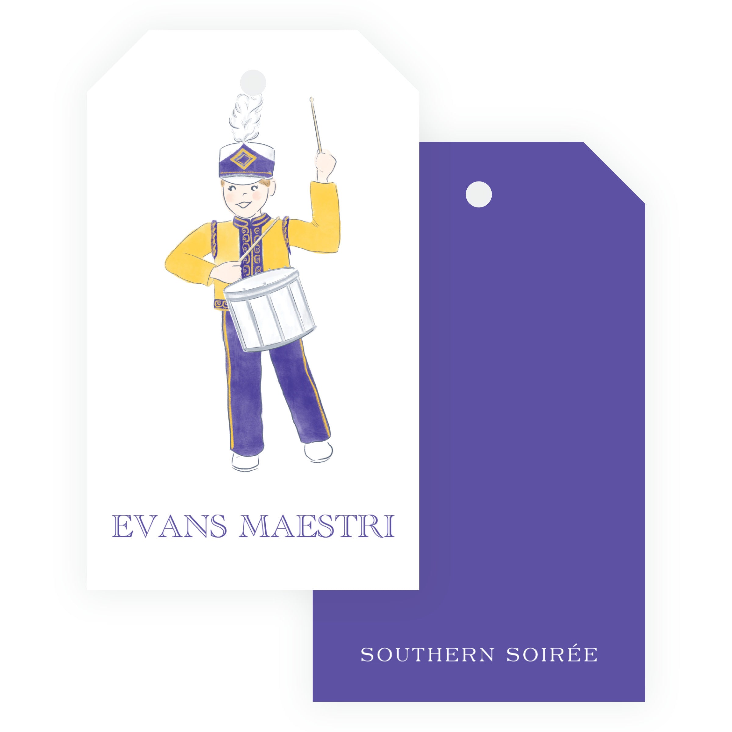 Purple and Gold Marching Band Drummer Gift Tags – Team Spirit