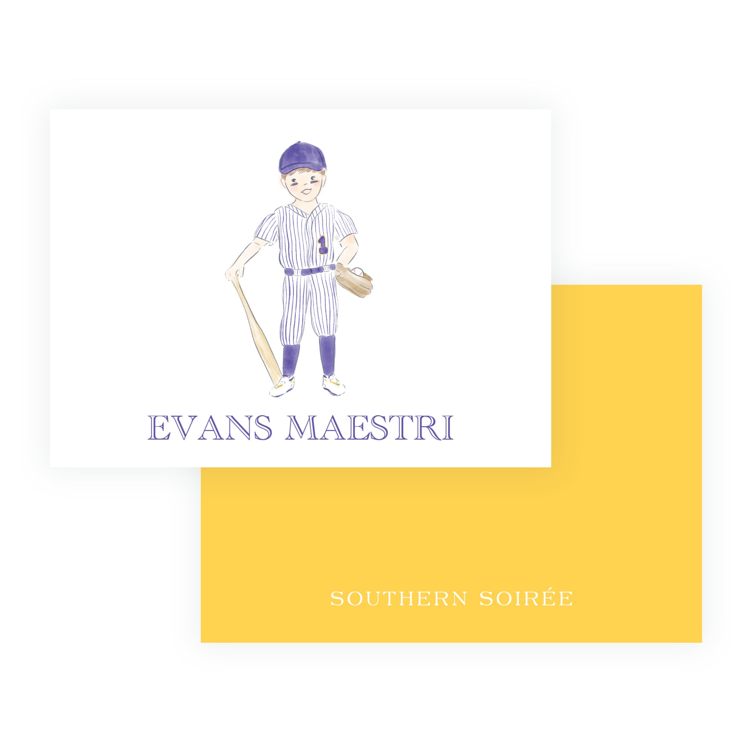 Purple and Gold Baseball Player Gift Enclosure Cards – Team Spirit