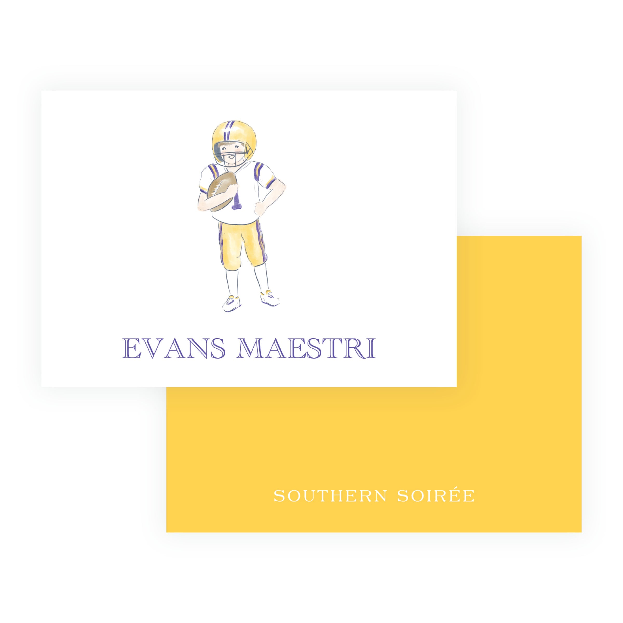 Purple and Gold Football Player Enclosure Cards – Team Spirit