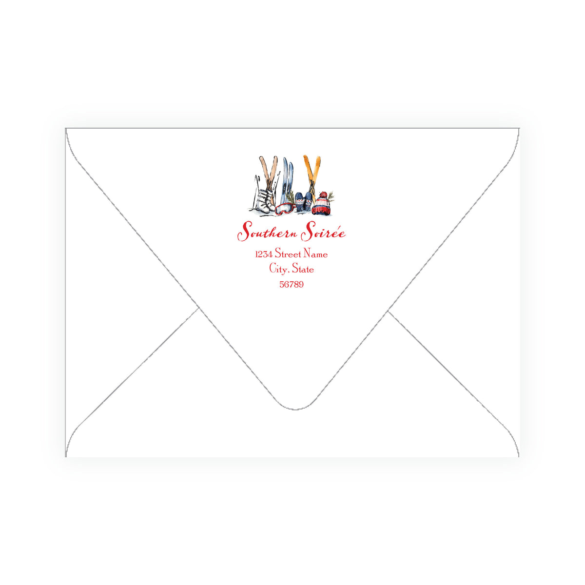 Alpine Holiday – Blue Ski Ribbon Frame Personalized Holiday Photo Card