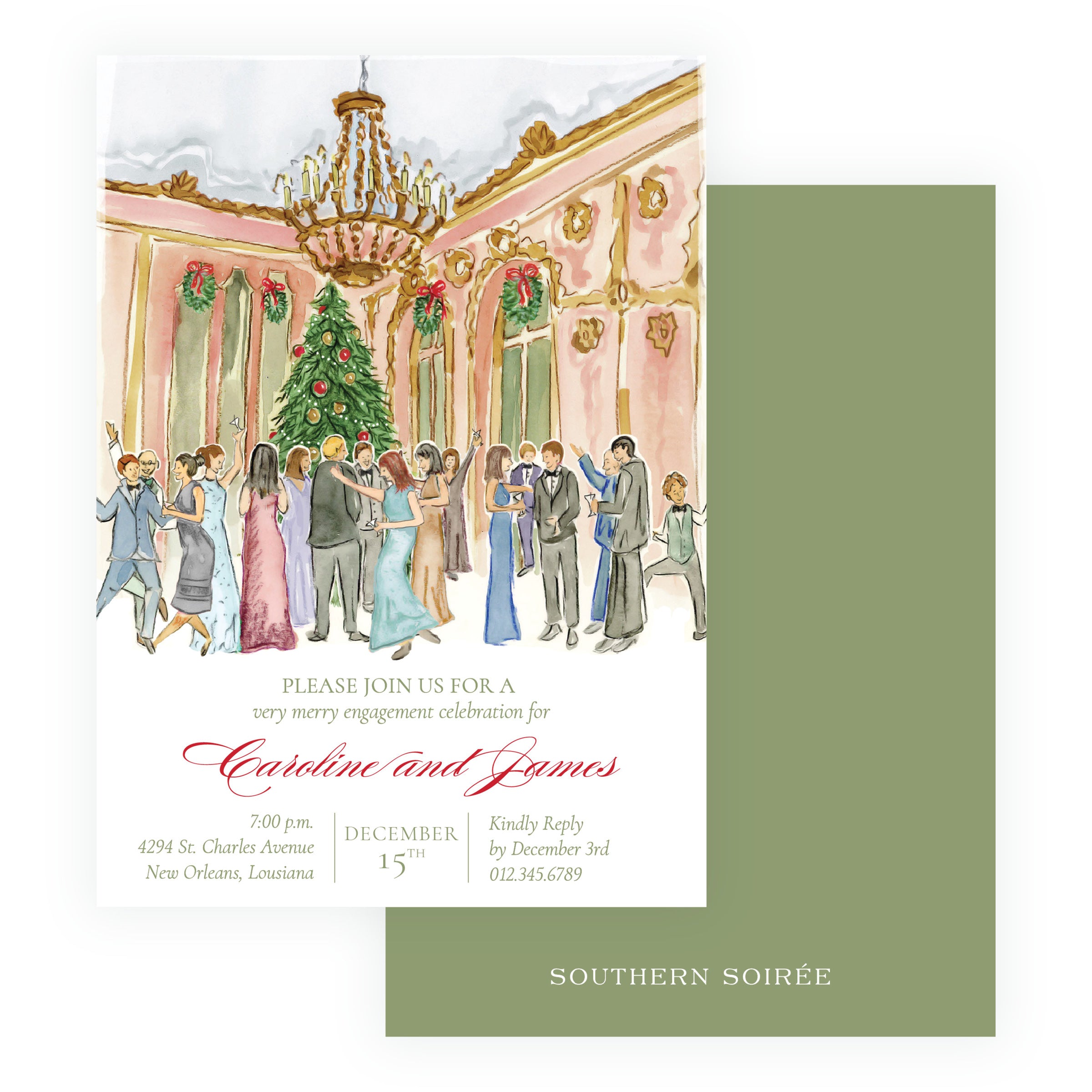 A Very Merry Soirée Holiday Engagement Party Invitation