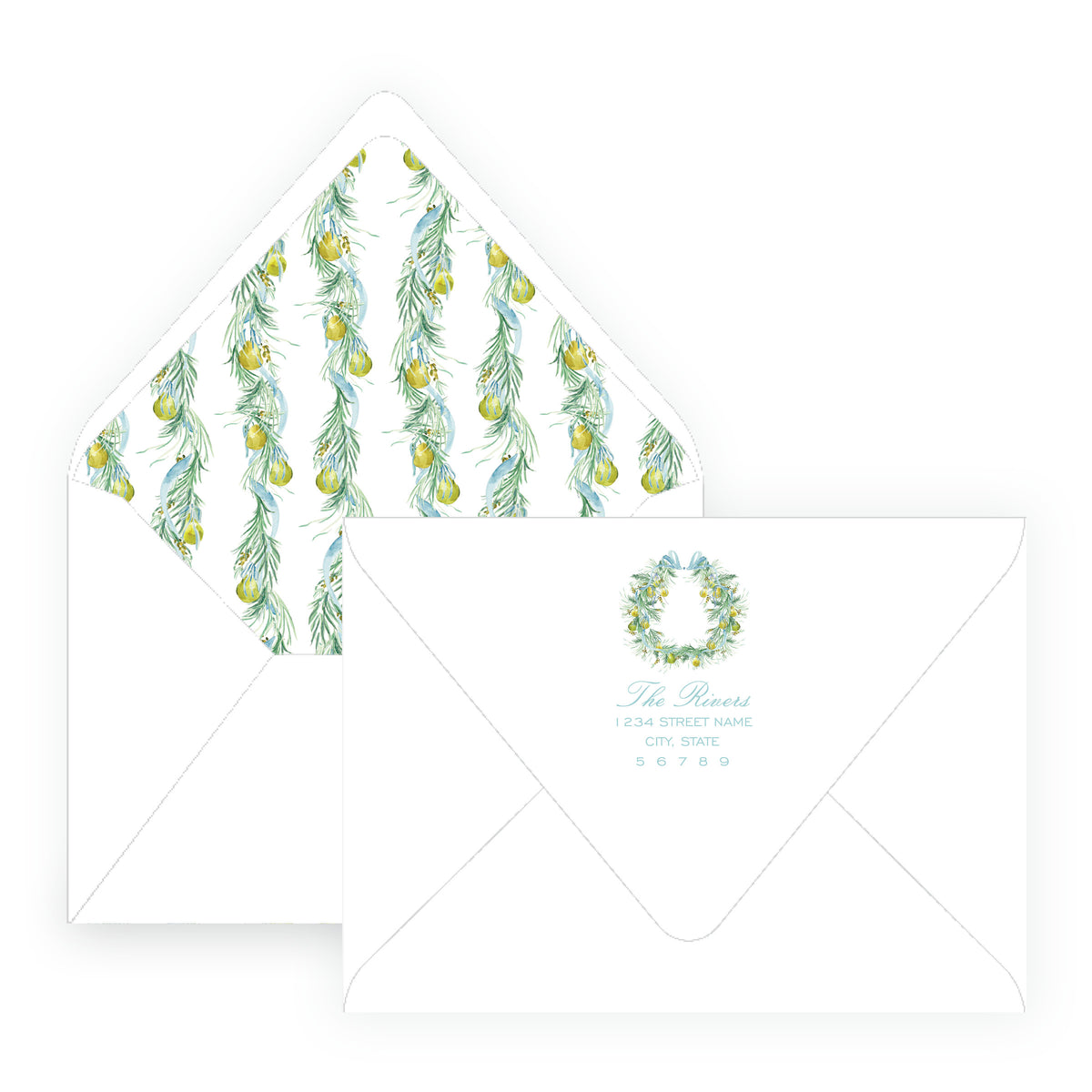 Evergreen & Pear – Garland & Bow Personalized Christmas Photo Card