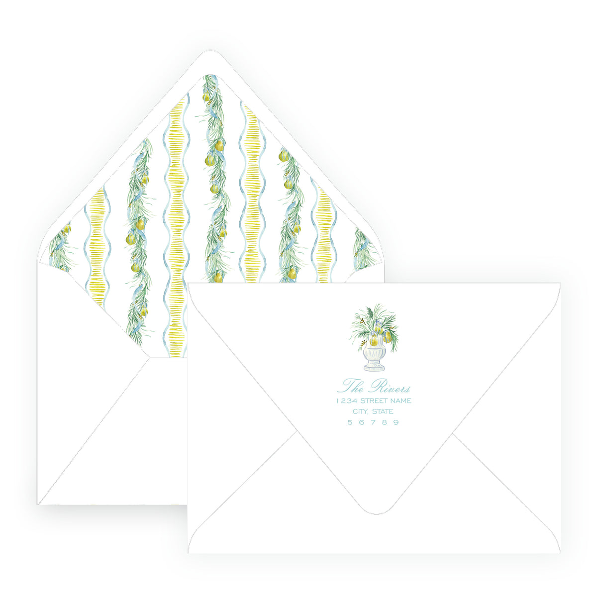 Evergreen & Pear – Garland & Bow Personalized Christmas Photo Card