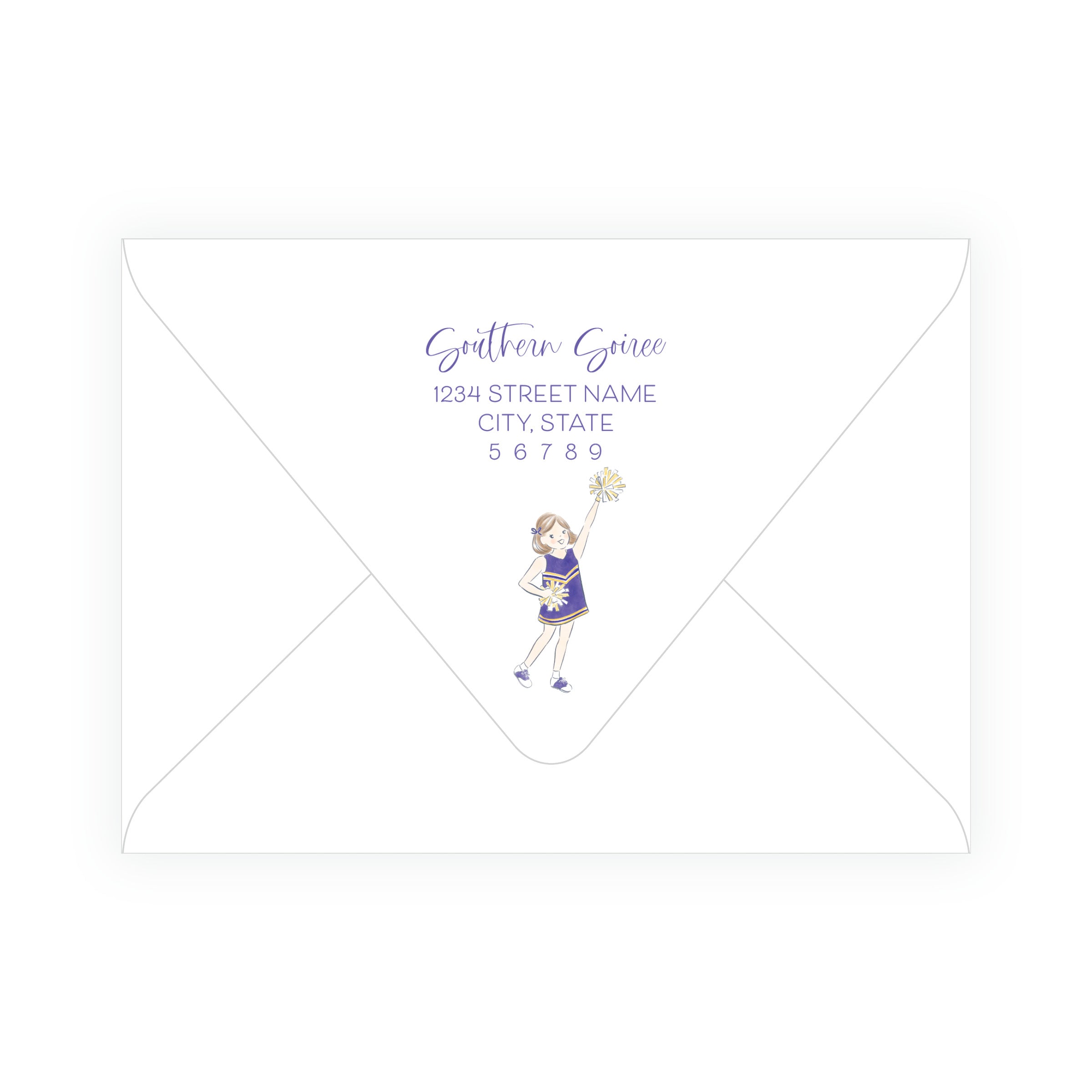 Purple & Gold Team Spirit Cheerleader Note Cards