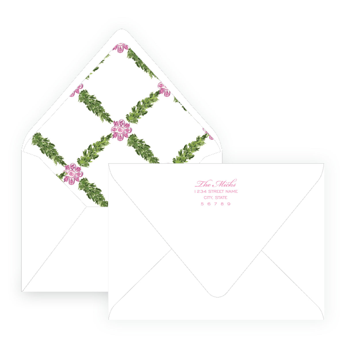 Decked in Garland – Pink Oval Garland Personalized Christmas Photo Card