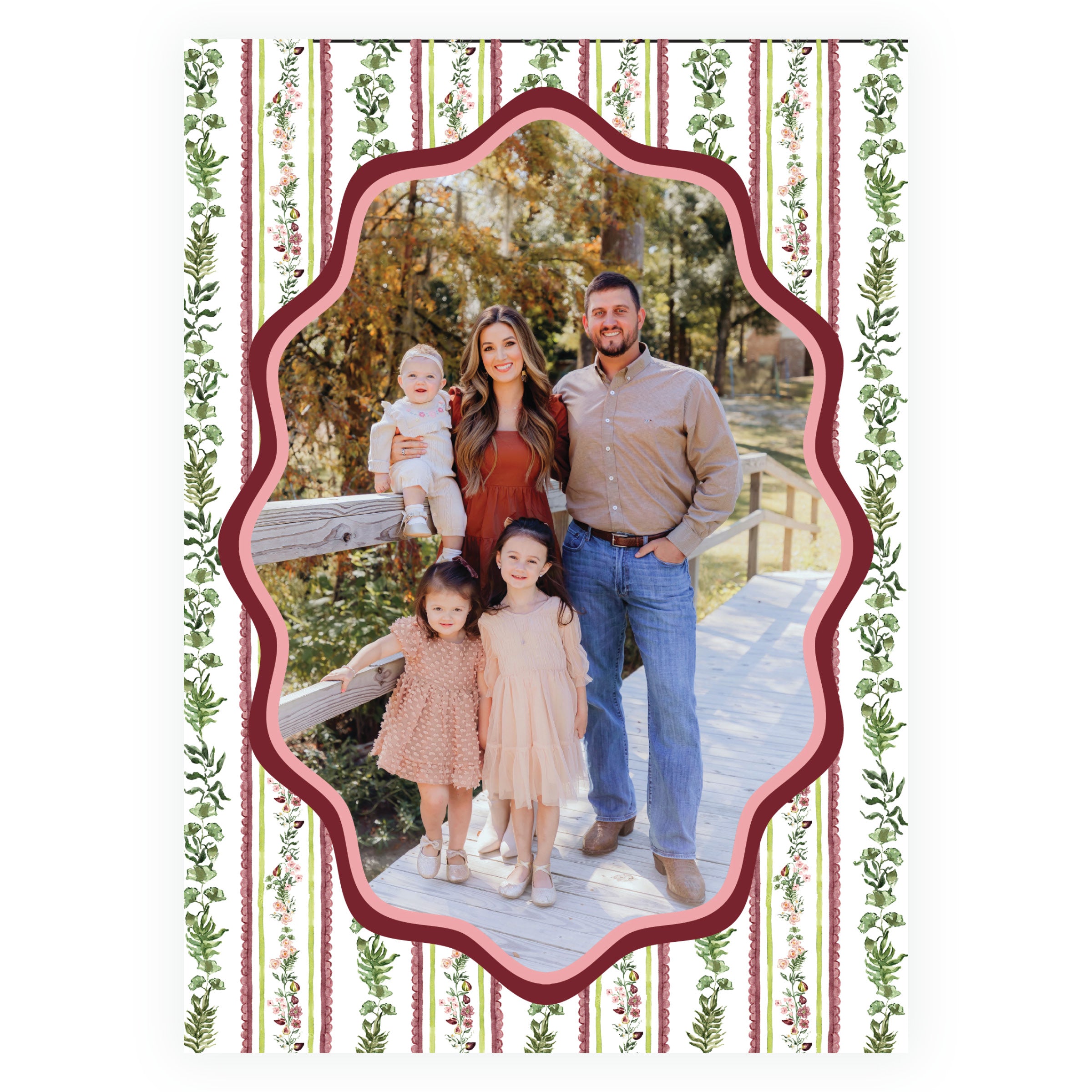 Figs and Floral Oval Frame Botanical Stripe