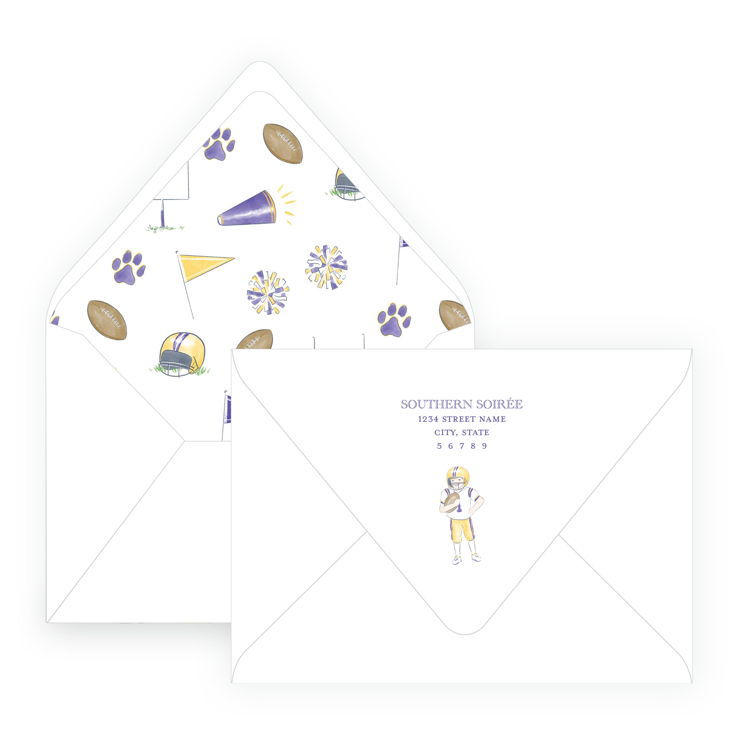 Purple & Gold Football Player Note Cards- Team Spirit
