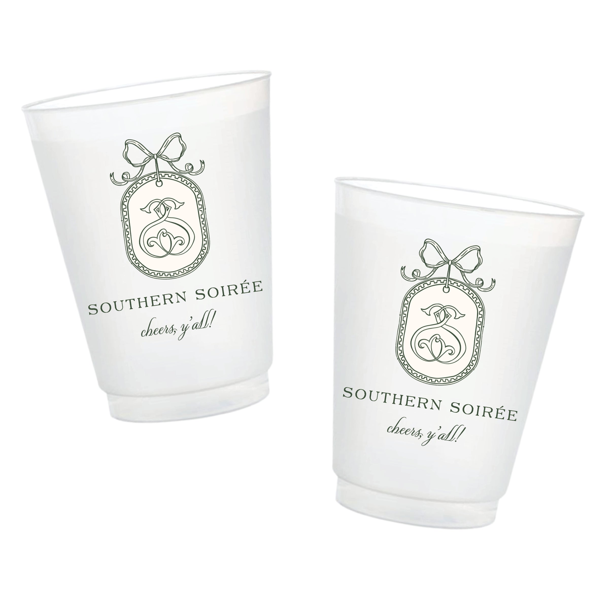 Custom full color frosted cup personalized with colorful artwork for weddings, parties and special events