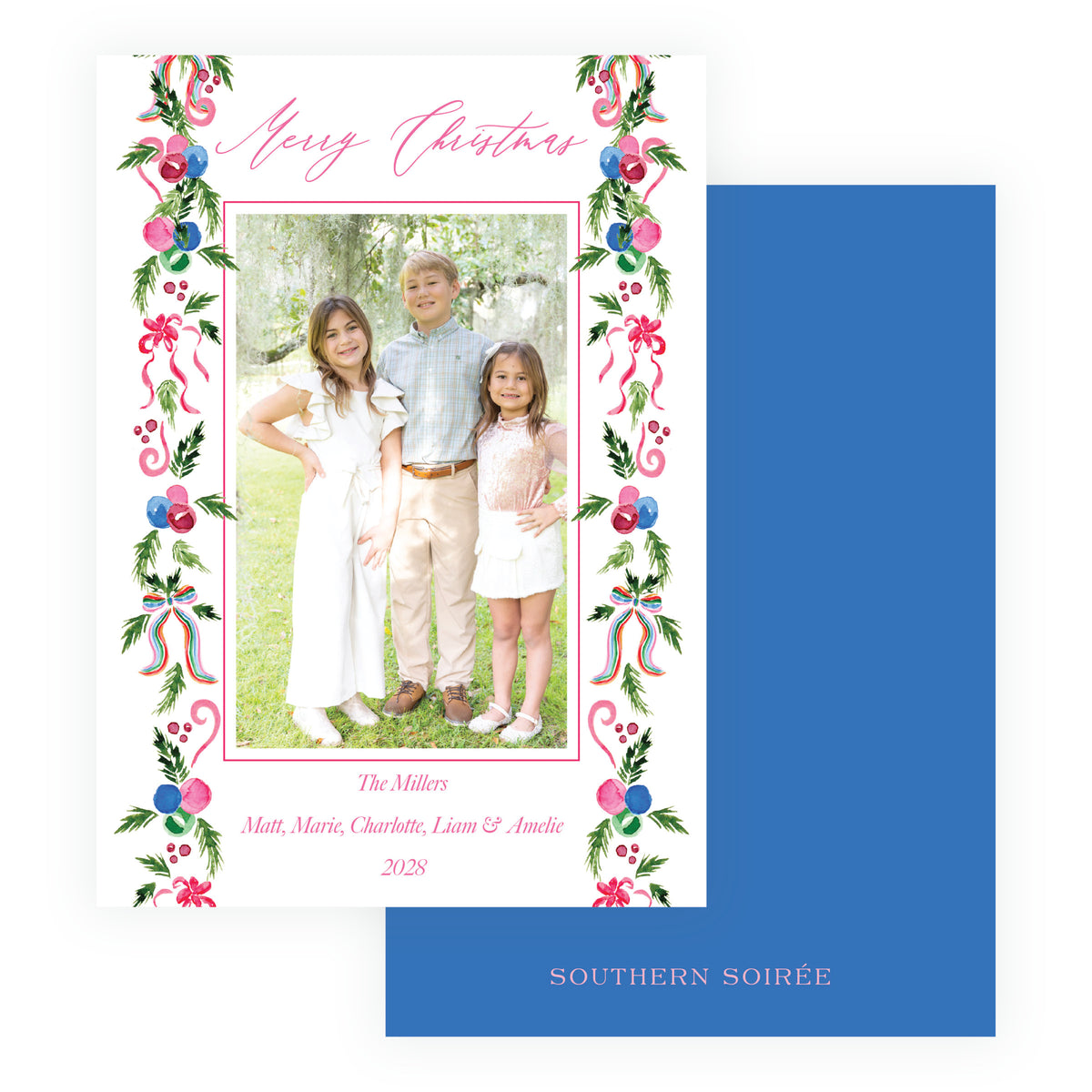 Festive Garland Trim Personalized Christmas Photo Card