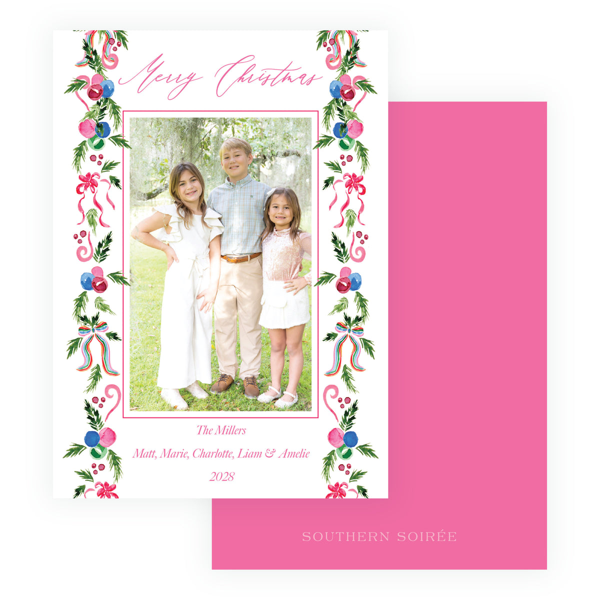 Festive Garland Trim Personalized Christmas Photo Card