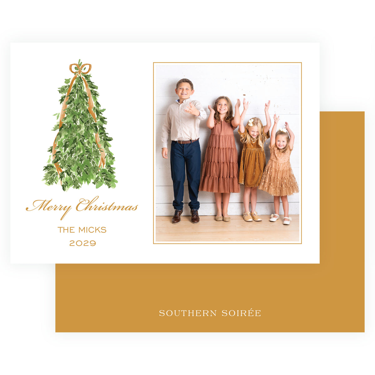 Decked in Garland gold Christmas tree holiday photo card