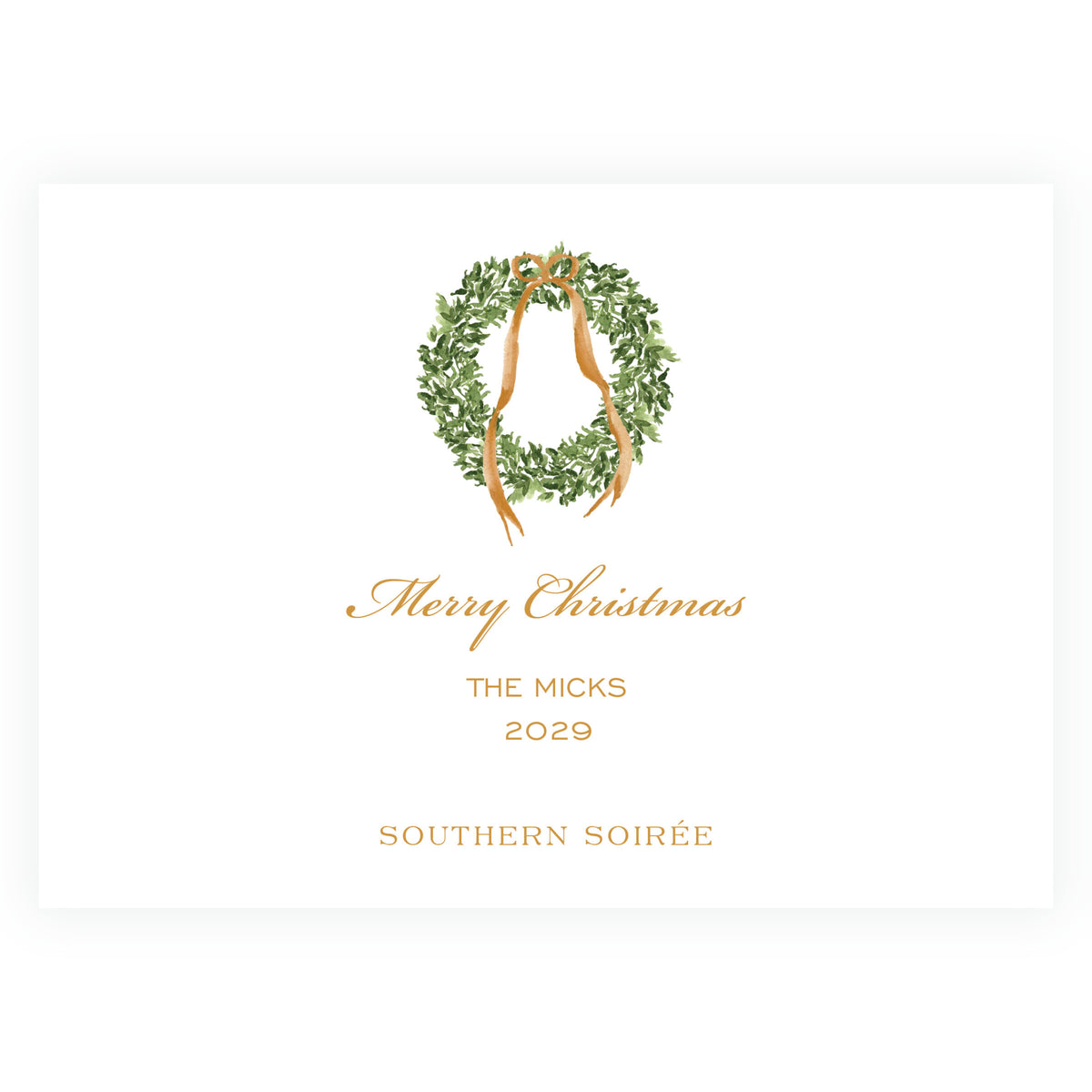Decked in Garland gold oval landscape holiday photo card