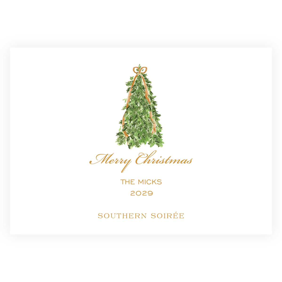 Decked in Garland – Gold Christmas Tree Landscape Personalized Christmas Photo Card