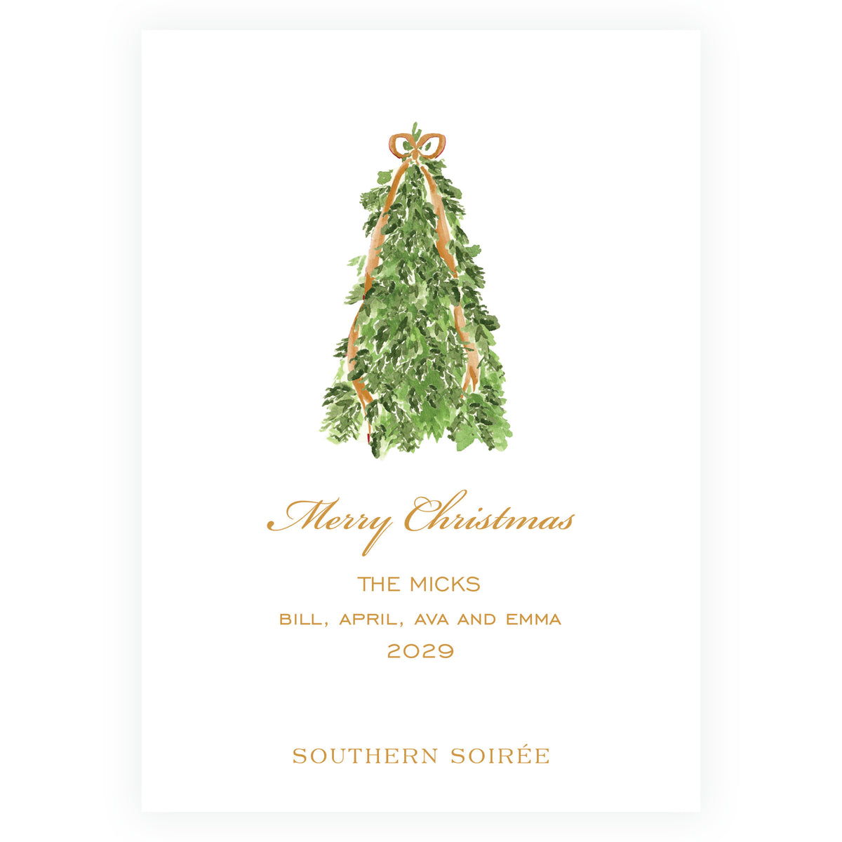 Decked in Garland gold patterned personalized holiday photo card