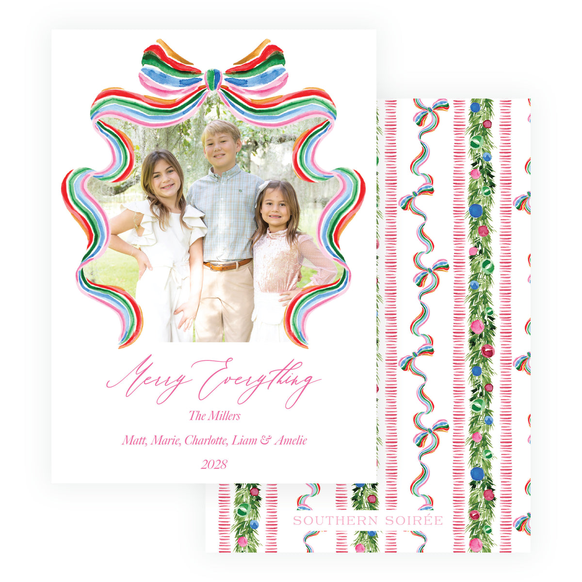 Southern Soirée Grand Bow personalized family Christmas photo card