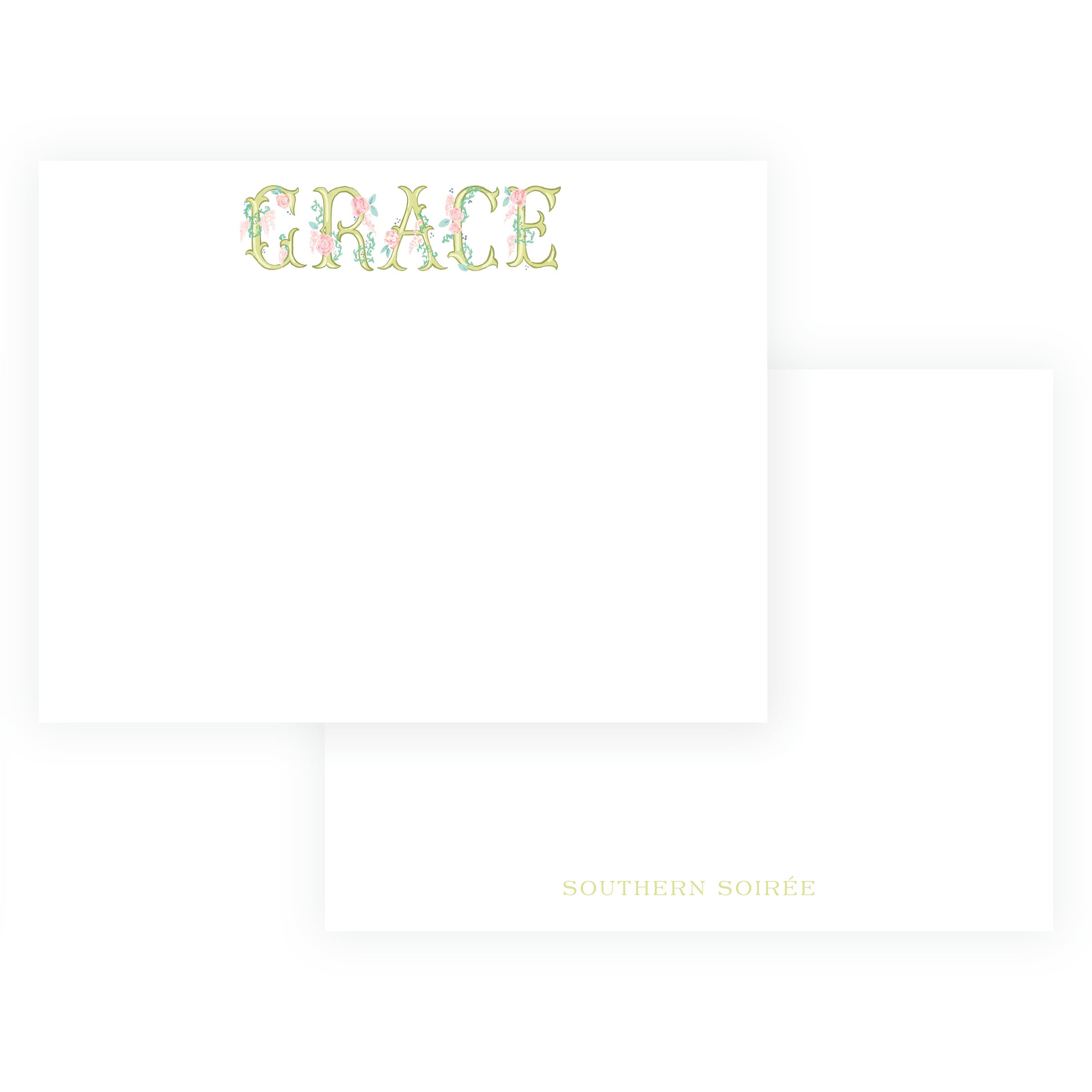 The Bloomed Letter Green Floral Notecard