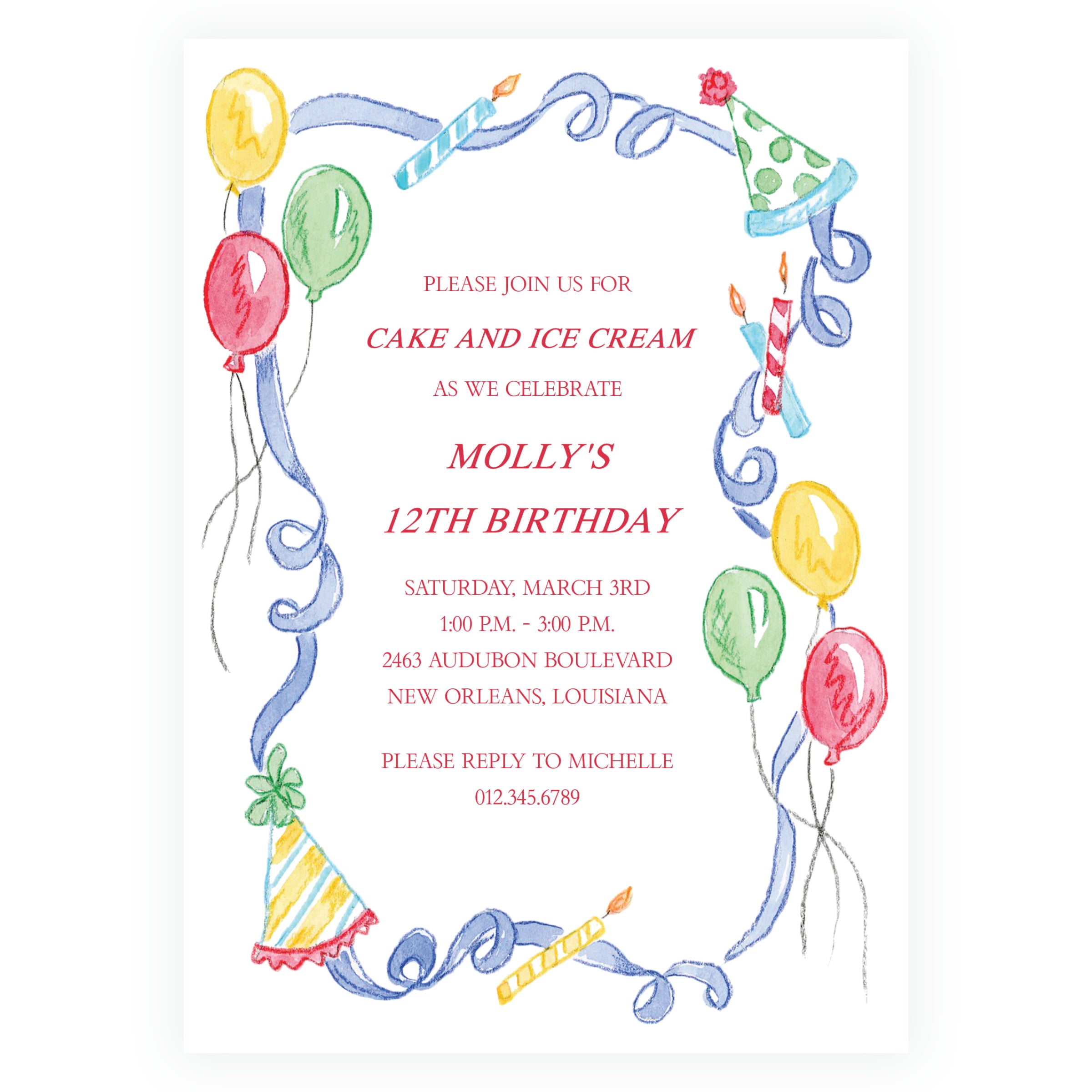 Classic Colorful Watercolor Birthday Border Invitation