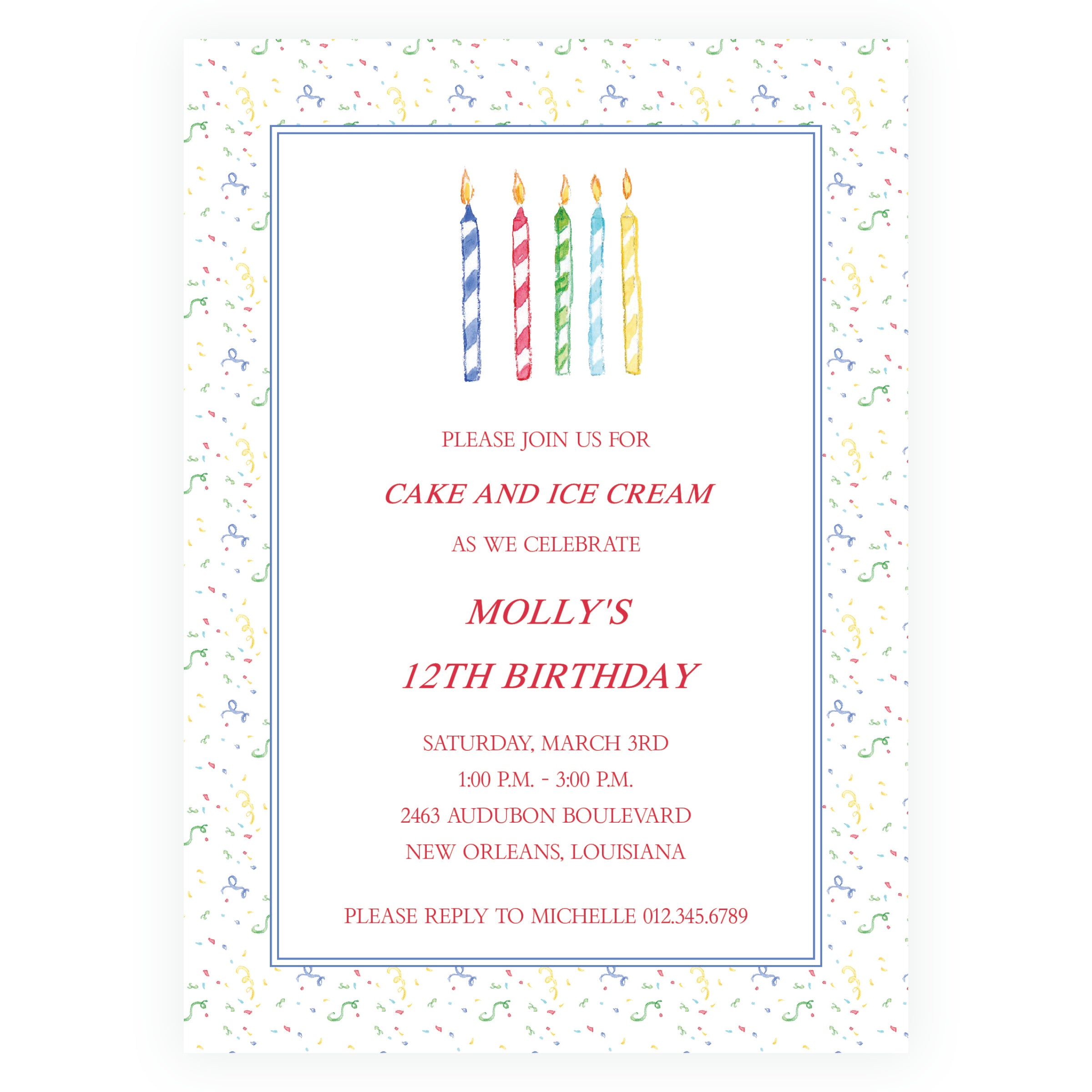 Classic Colorful Watercolor Birthday Candles Invitation