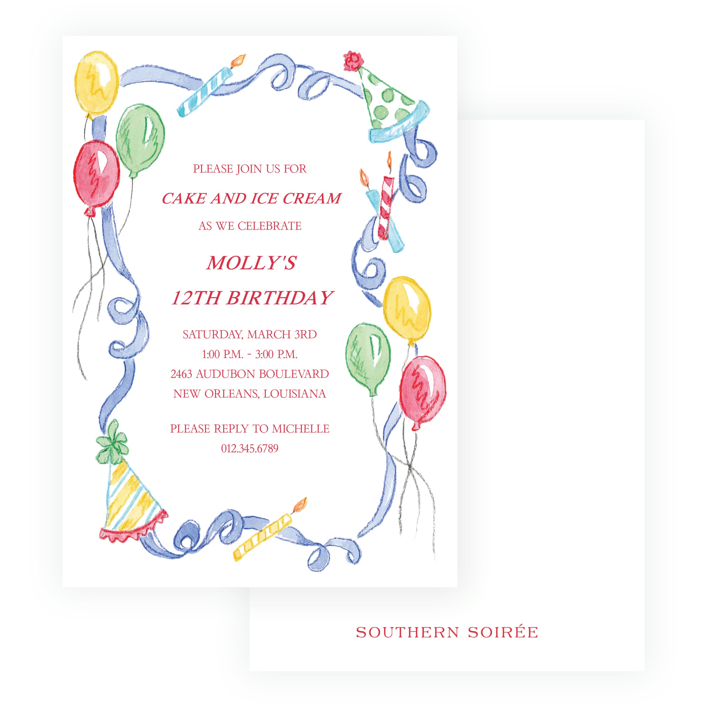 Classic Colorful Watercolor Birthday Border Invitation