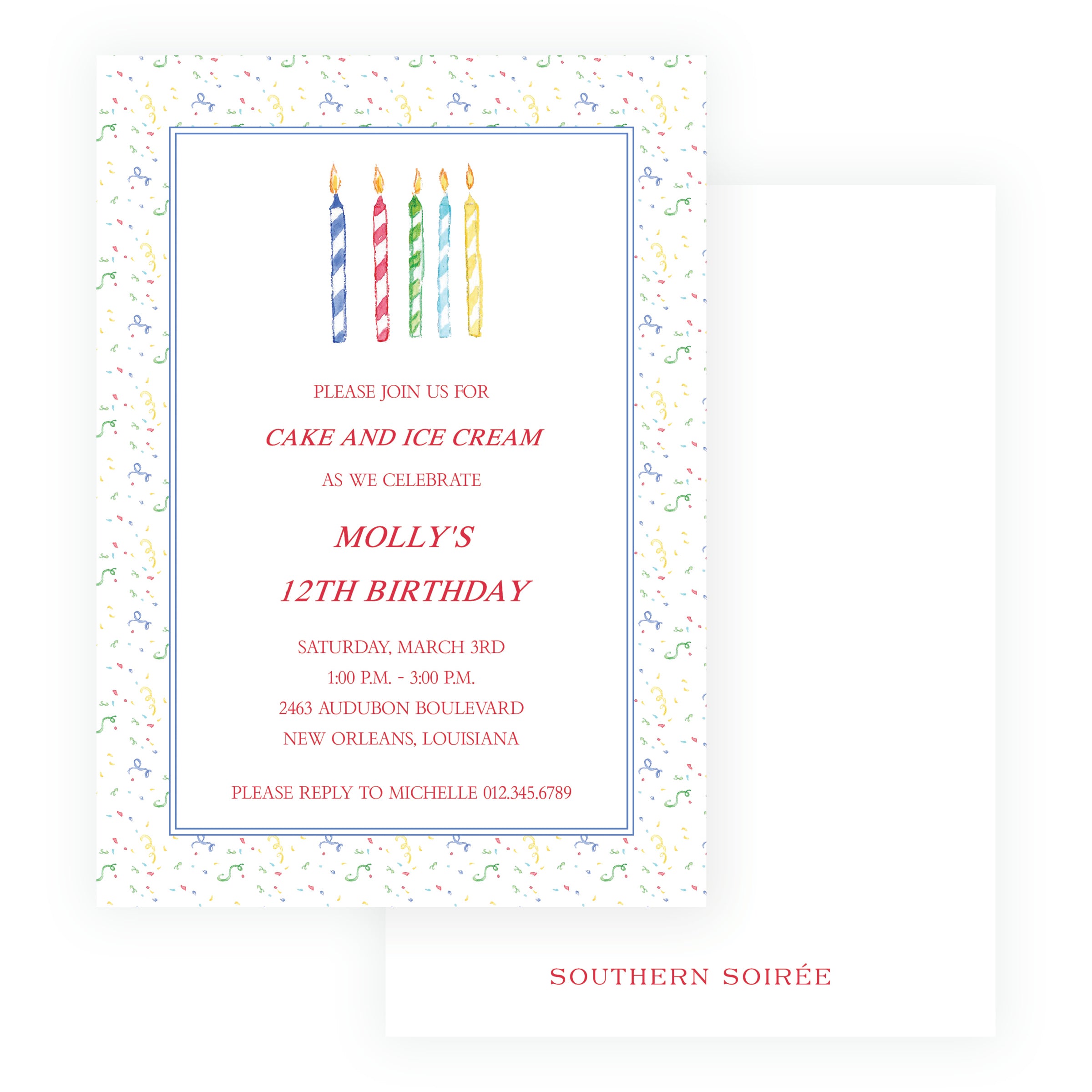 Classic Colorful Watercolor Birthday Candles Invitation