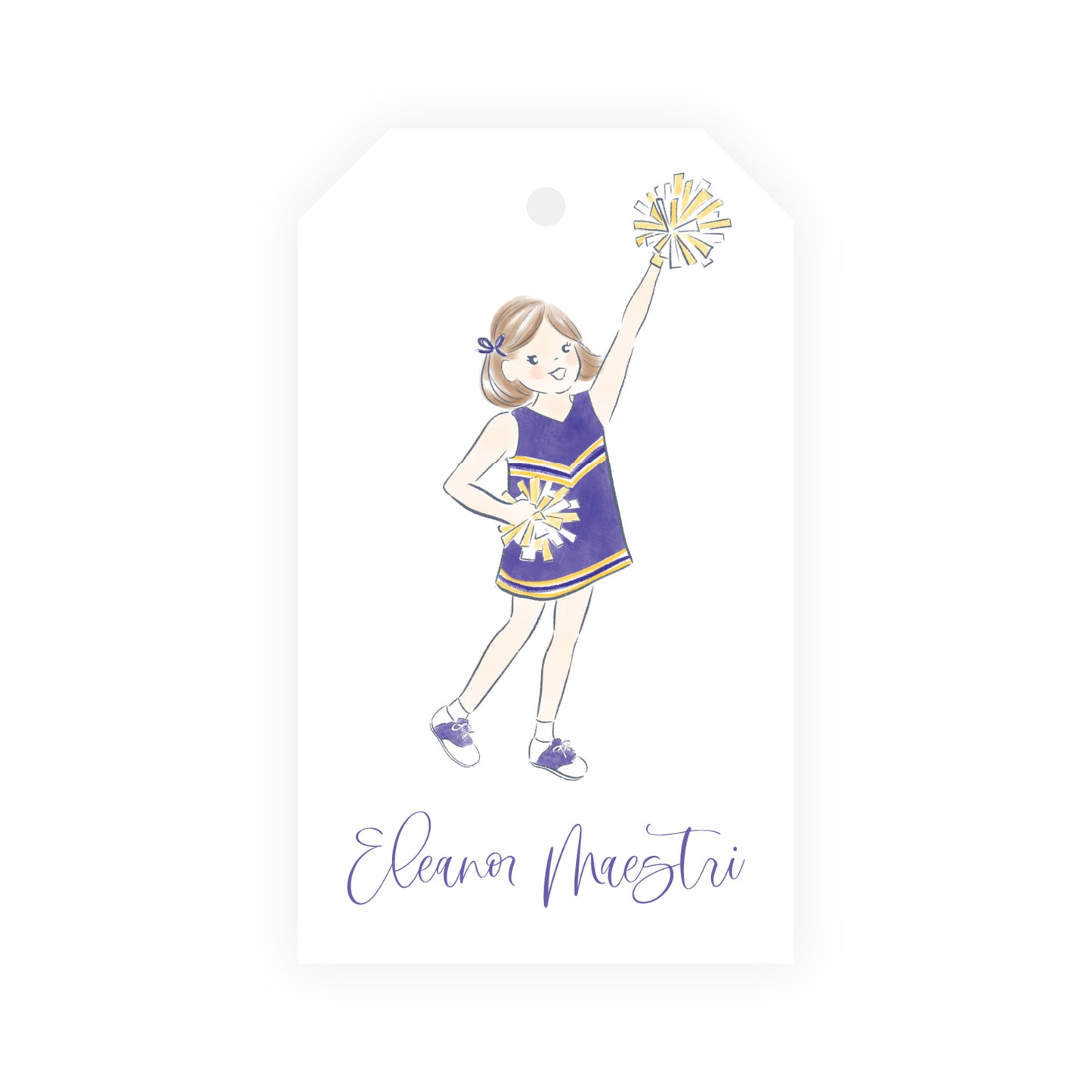 Purple & Gold Team Spirit Cheerleader Gift Tag