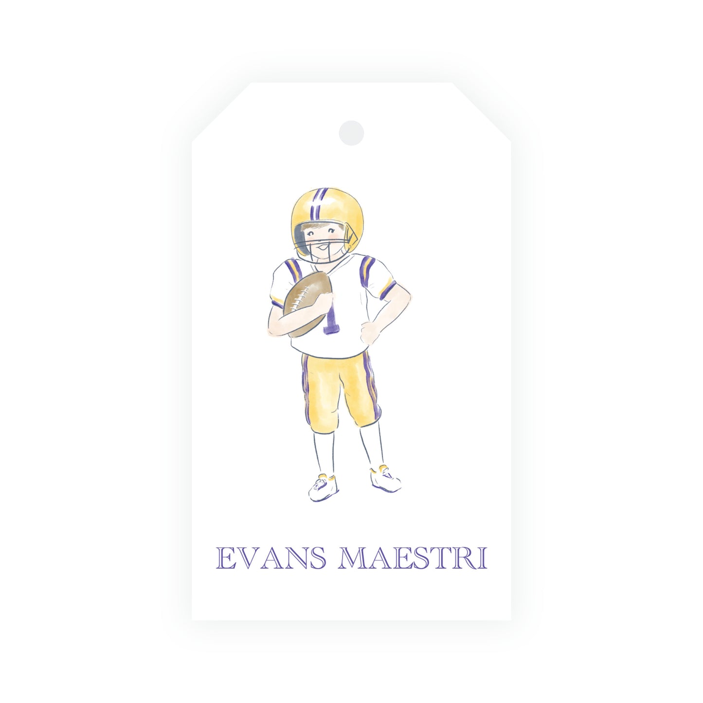 Purple & Gold Team Spirit Football Player Gift Tag