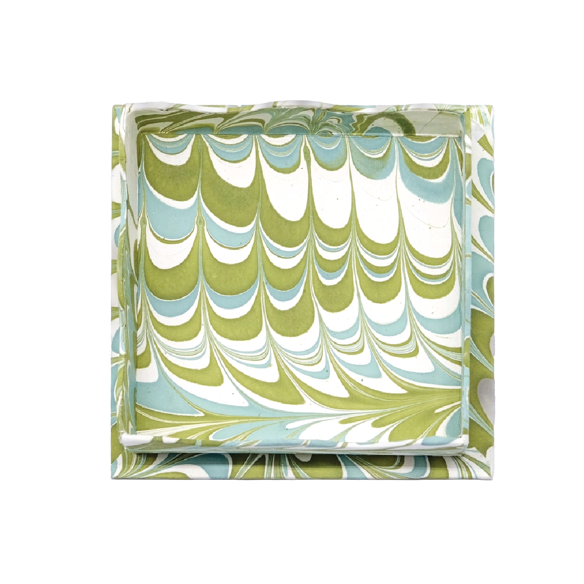 Trinket Cocktail Napkin Tray in Blue Green Marbling