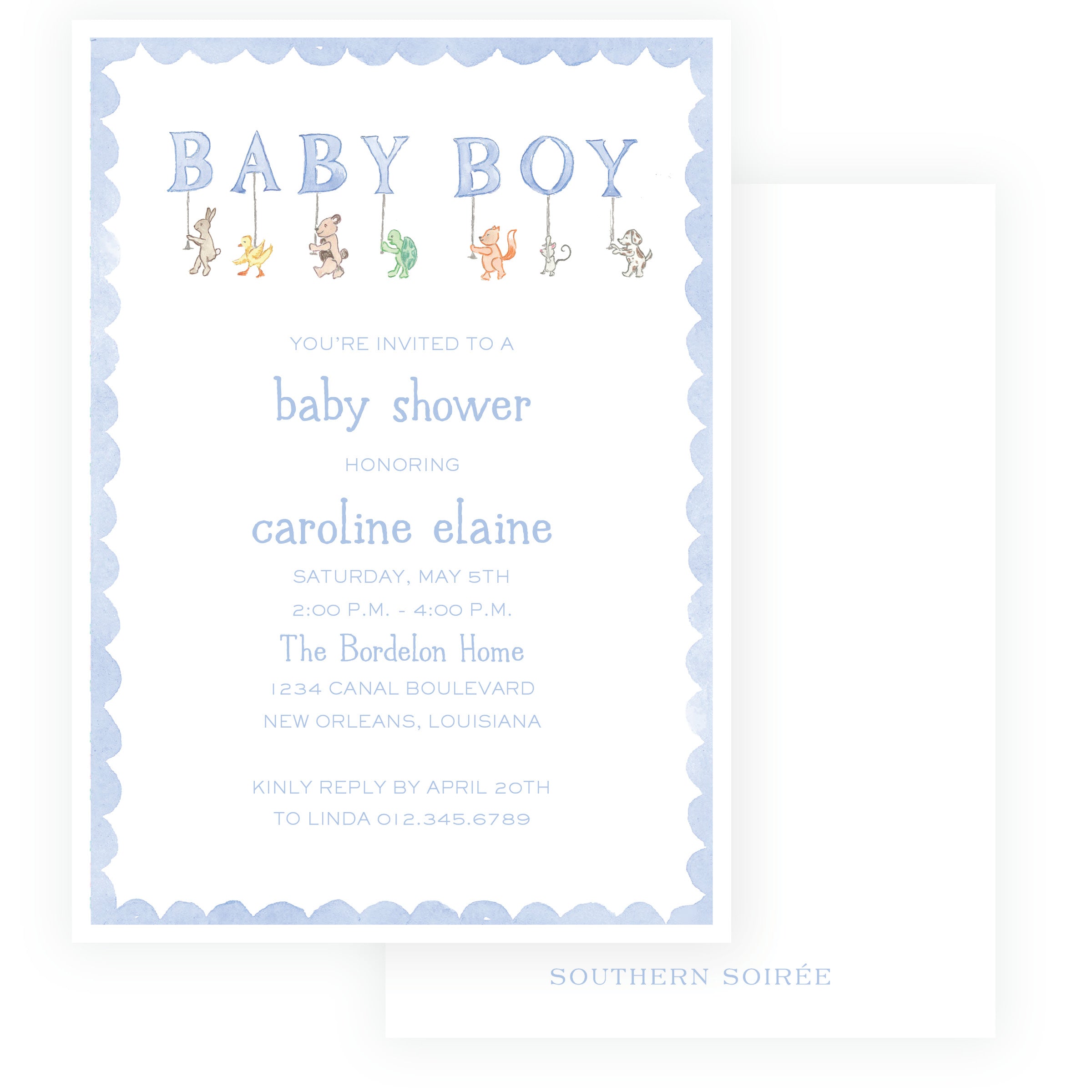 Baby Bleu Heirloom Woodland Animal Parade Baby Shower Invitation