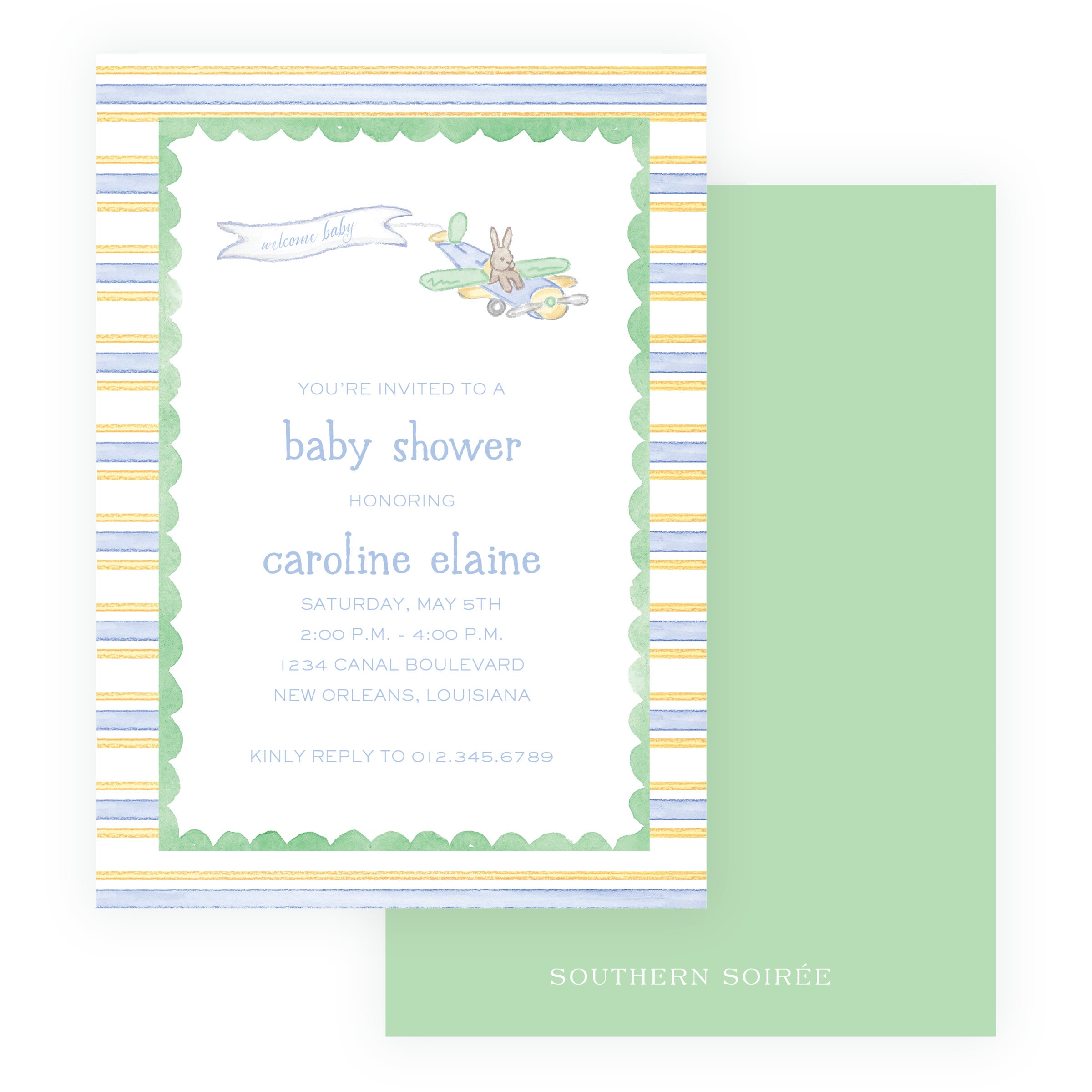 Baby Bleu Heirloom Little Explorer Striped Baby Shower Invitation