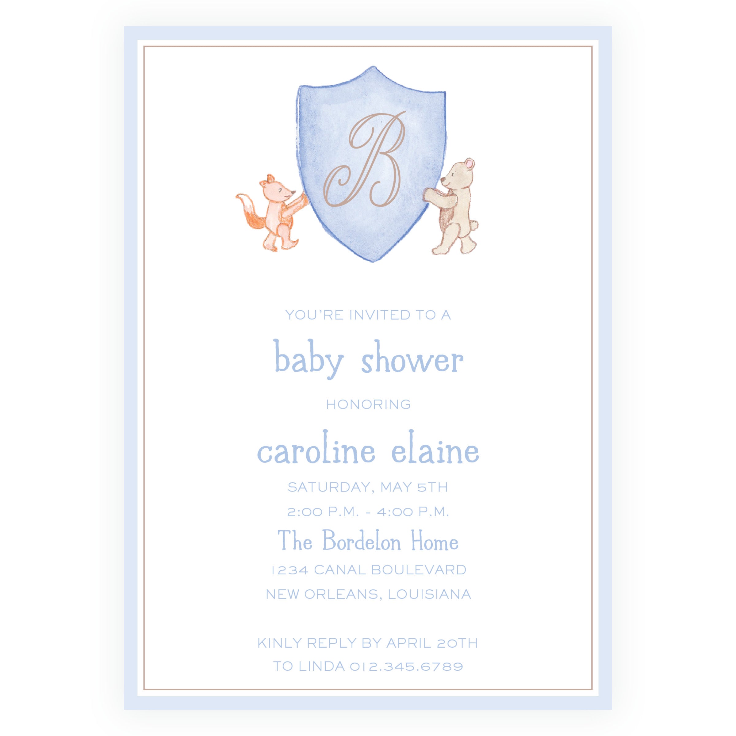 Baby Bleu Heirloom Storybook Crest Baby Shower Invitation