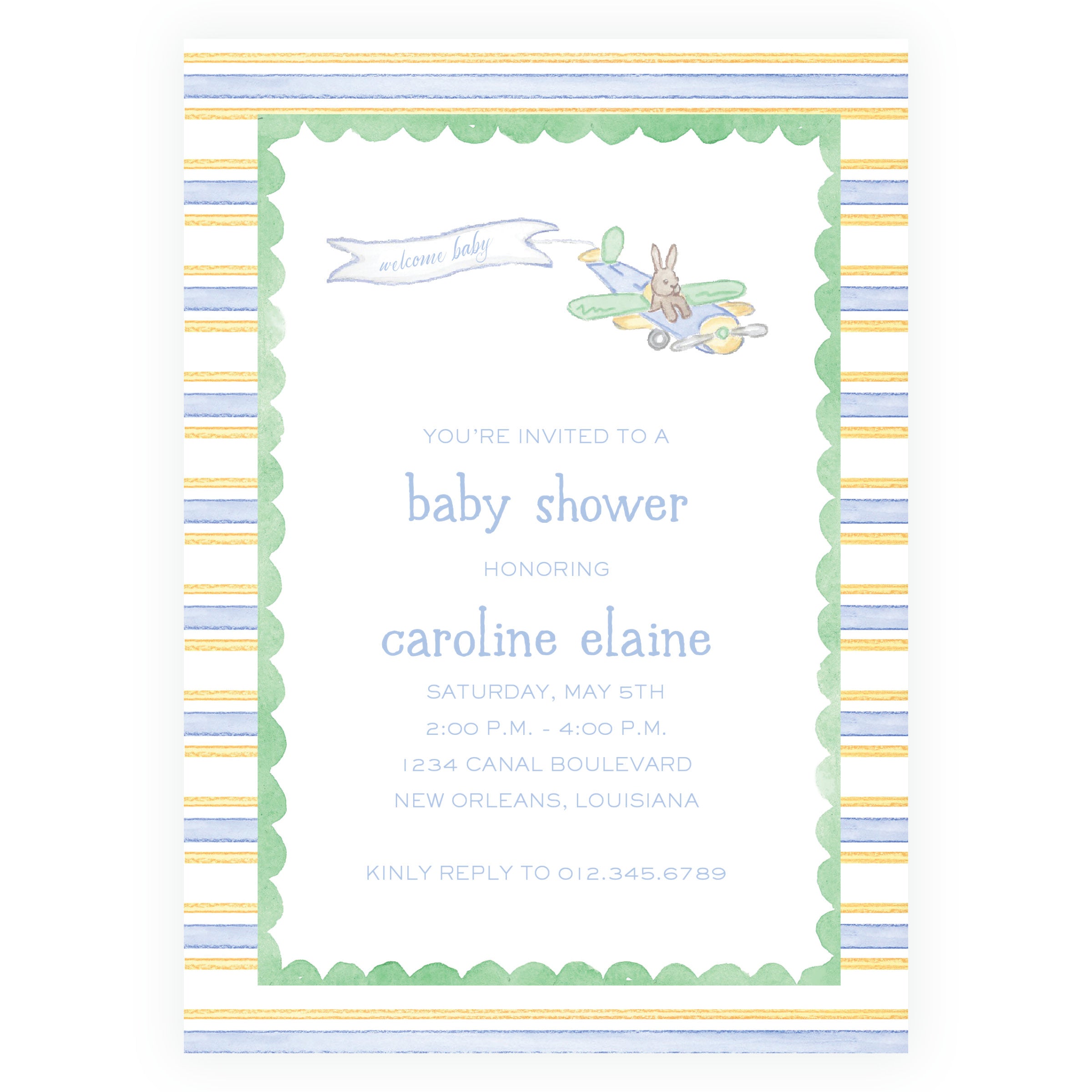 Baby Bleu Heirloom Little Explorer Striped Baby Shower Invitation