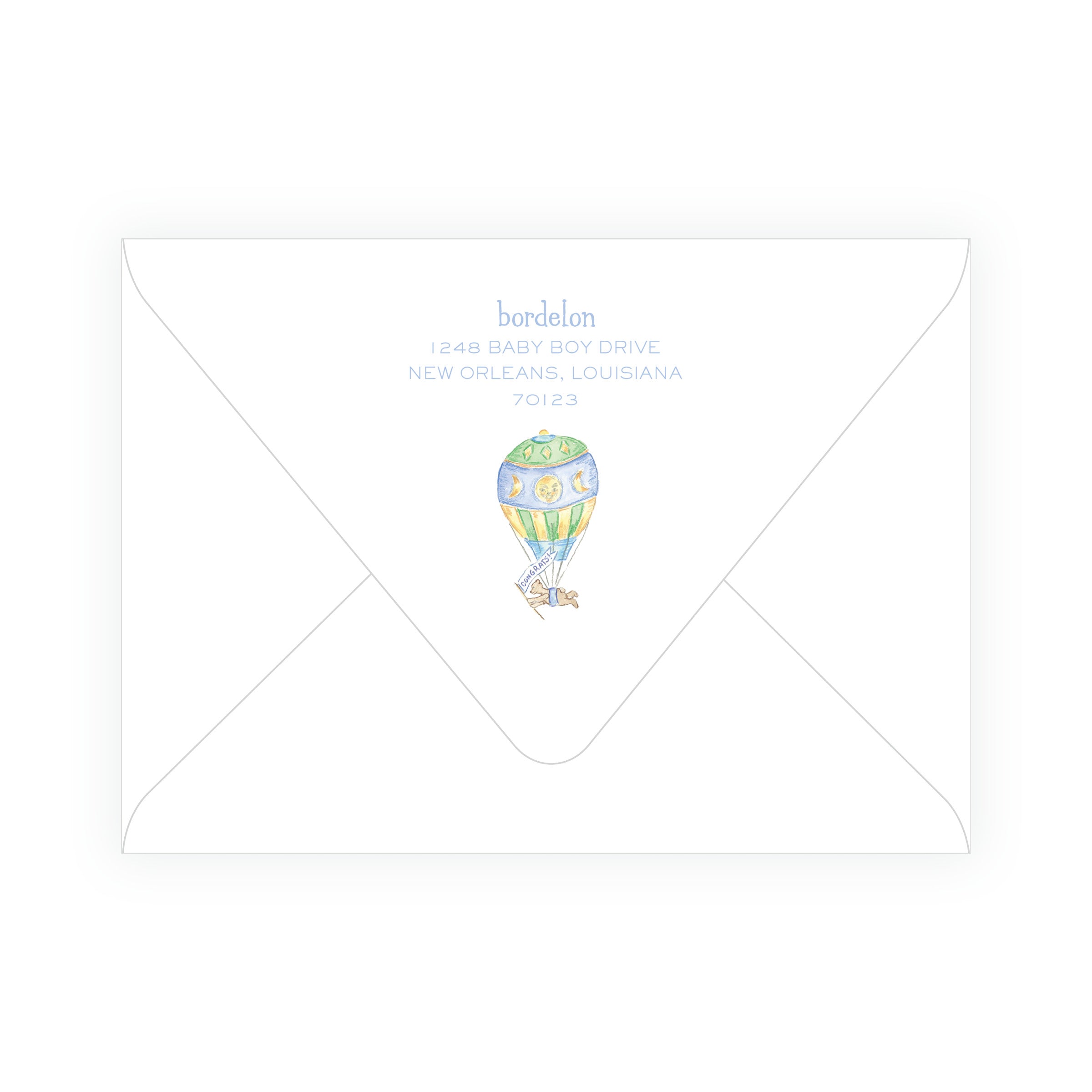 Baby Bleu Heirloom Hot Air Balloon Crest Baby Shower Invitation
