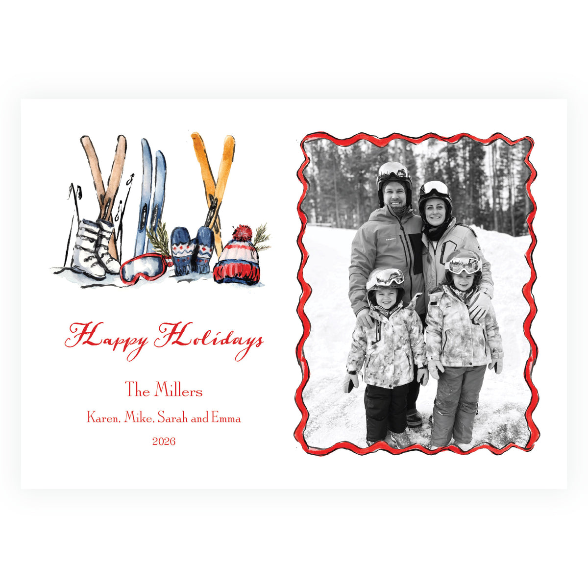 Alpine Holiday Ski Gear Landscape Personalized Christmas Photo Card
