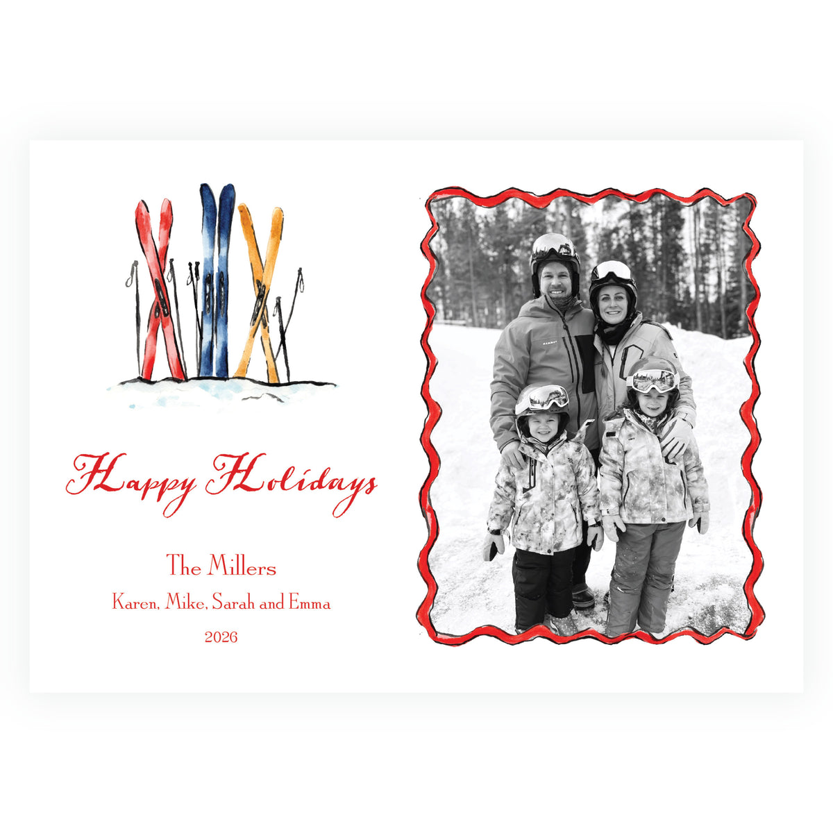 Alpine Holiday Skis Landscape Personalized Christmas Photo Card