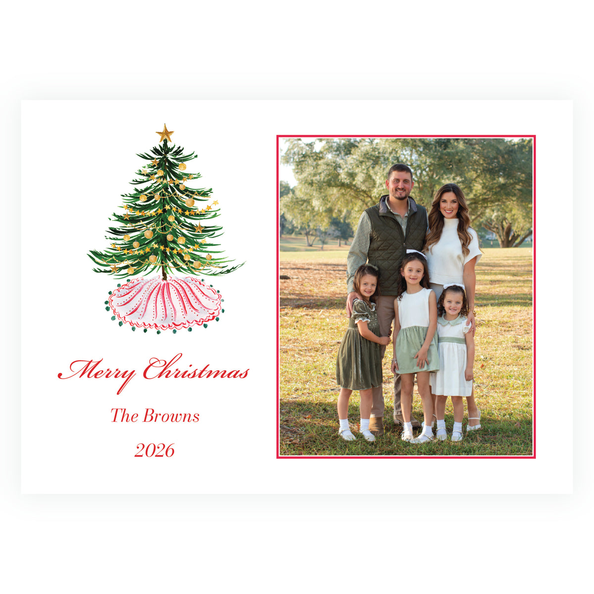 Festive Fir Golden Tree Personalized Christmas Photo Card