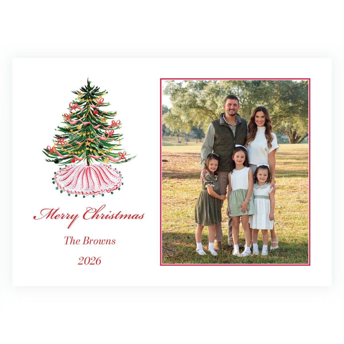 Festive Fir Bow Tree Personalized Christmas Photo Card