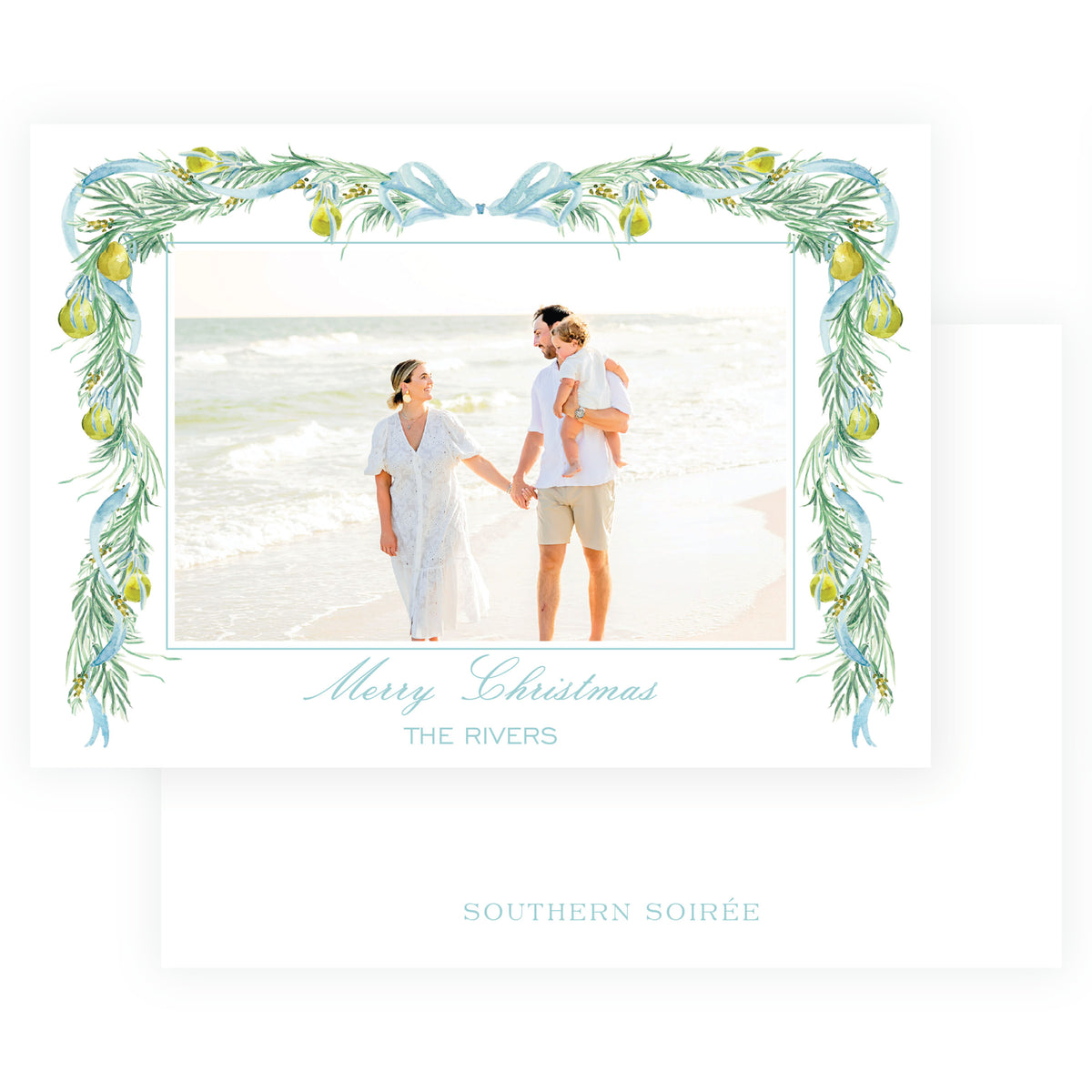 Evergreen & Pear – Garland Frame Landscape Personalized Christmas Photo Card
