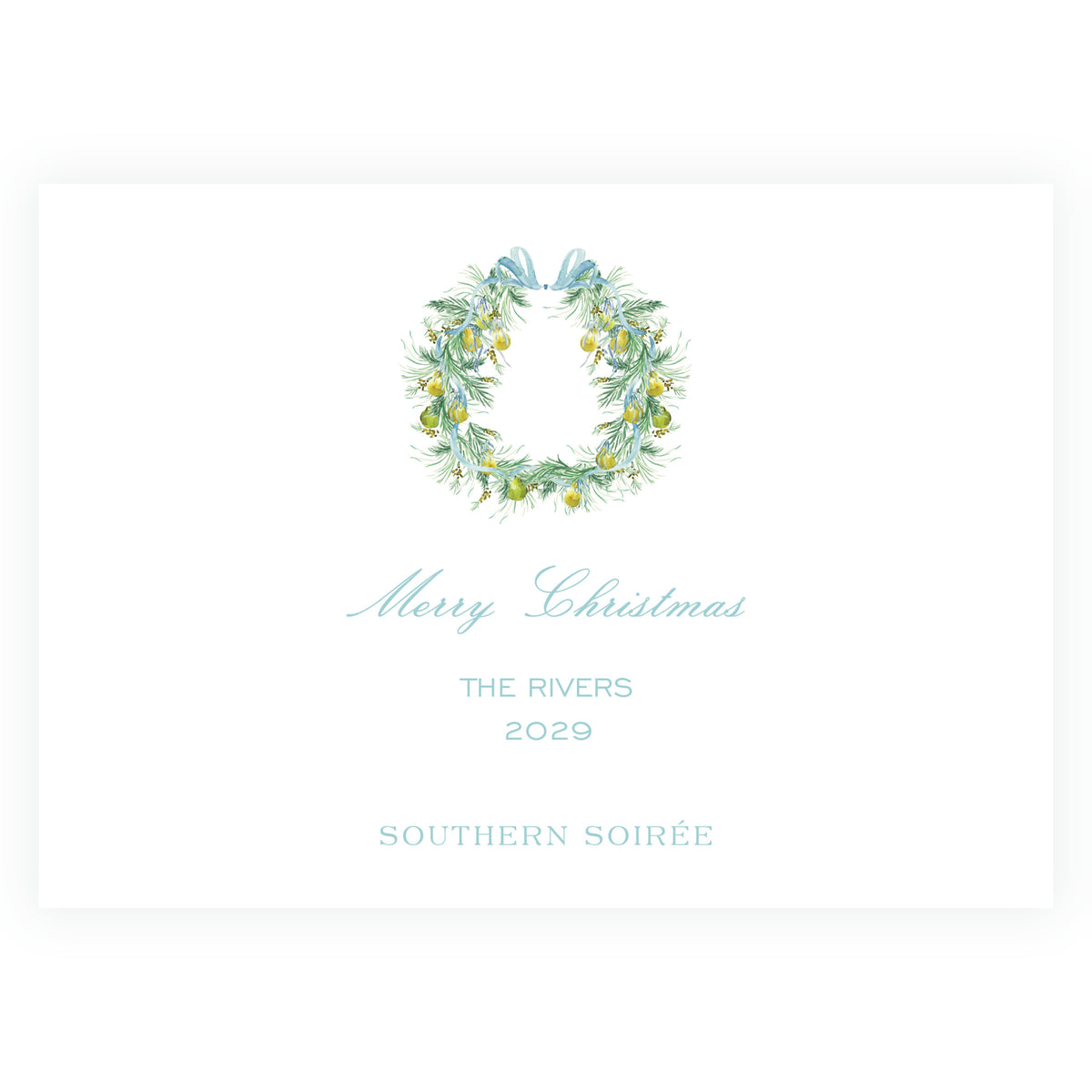 Evergreen & Pear – Wavy Stripe Landscape Personalized Christmas Photo Card