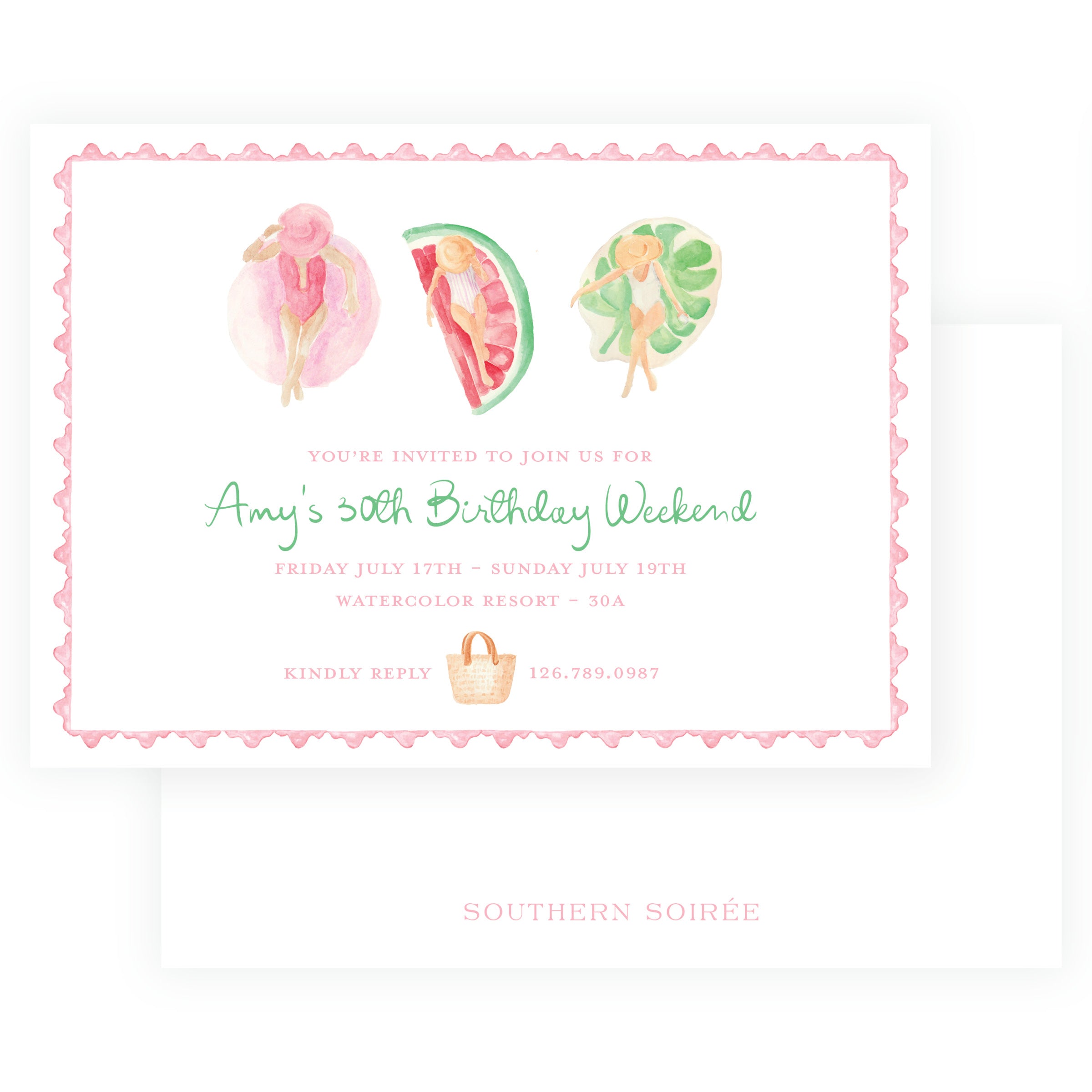 watercolor birthday weekend invitation poolside girls citrus floats birthday girls trip invite beach getaway invitation
