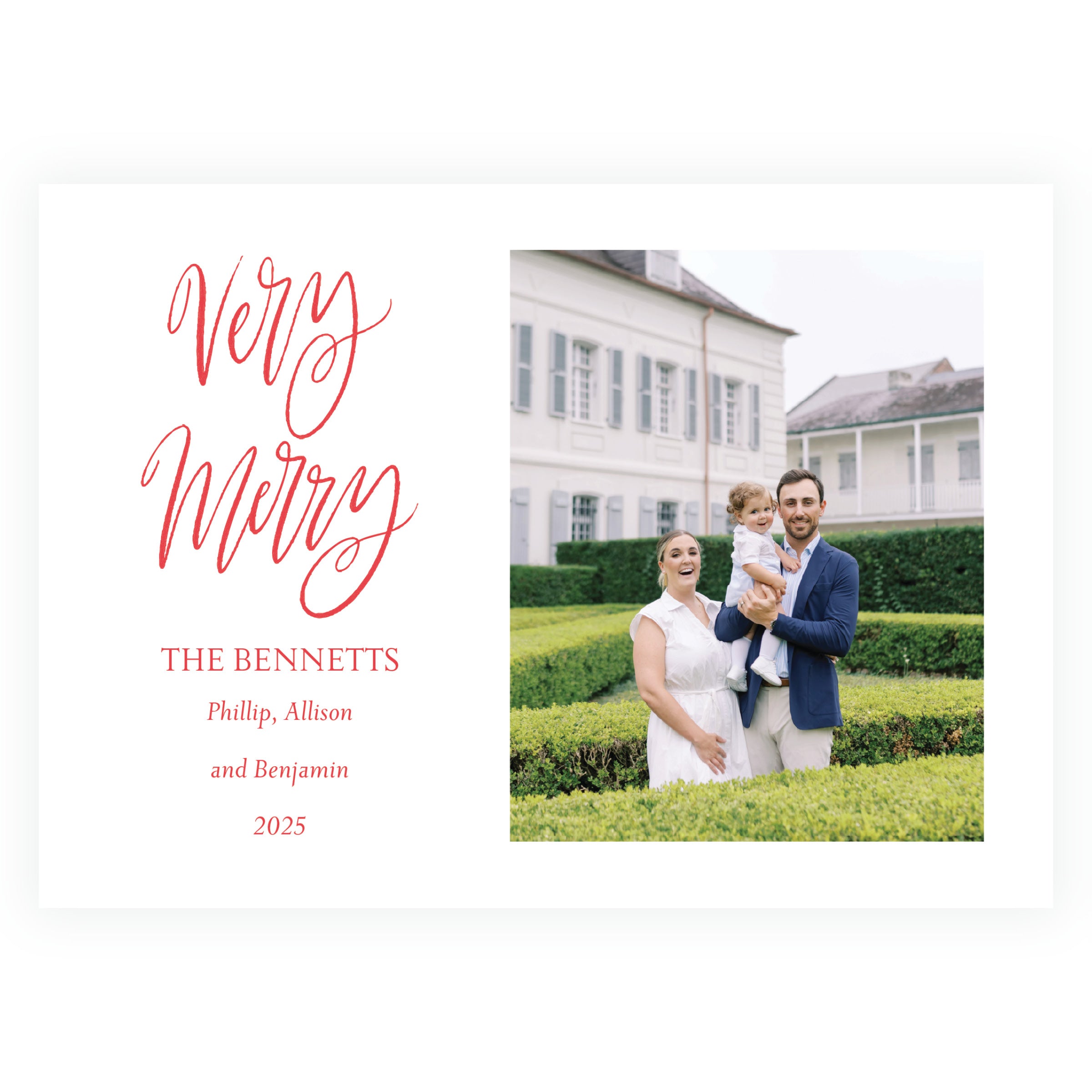 Very Merry Red & Green Christmas Card | Personalized Holiday Card