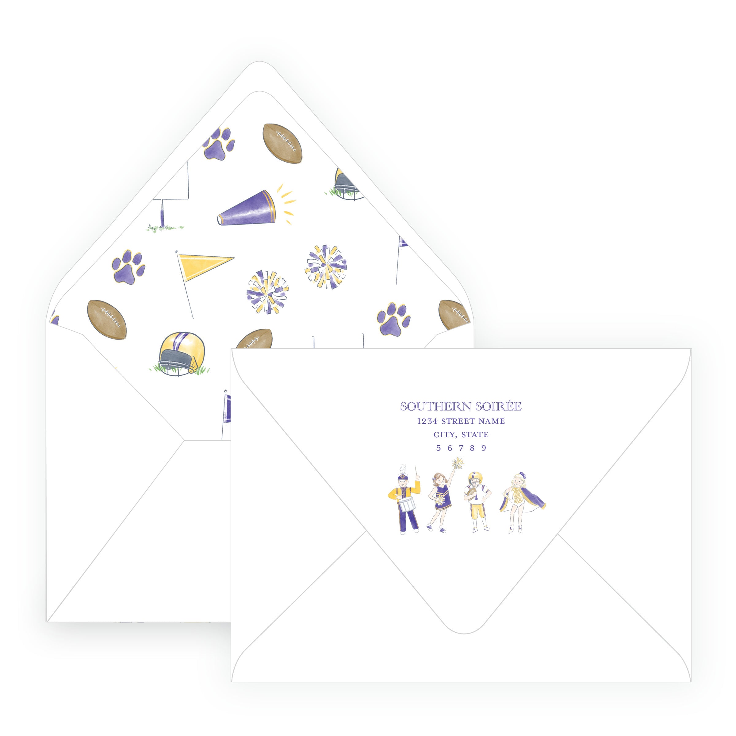 Purple & Gold Team Spirit Kids Note Cards