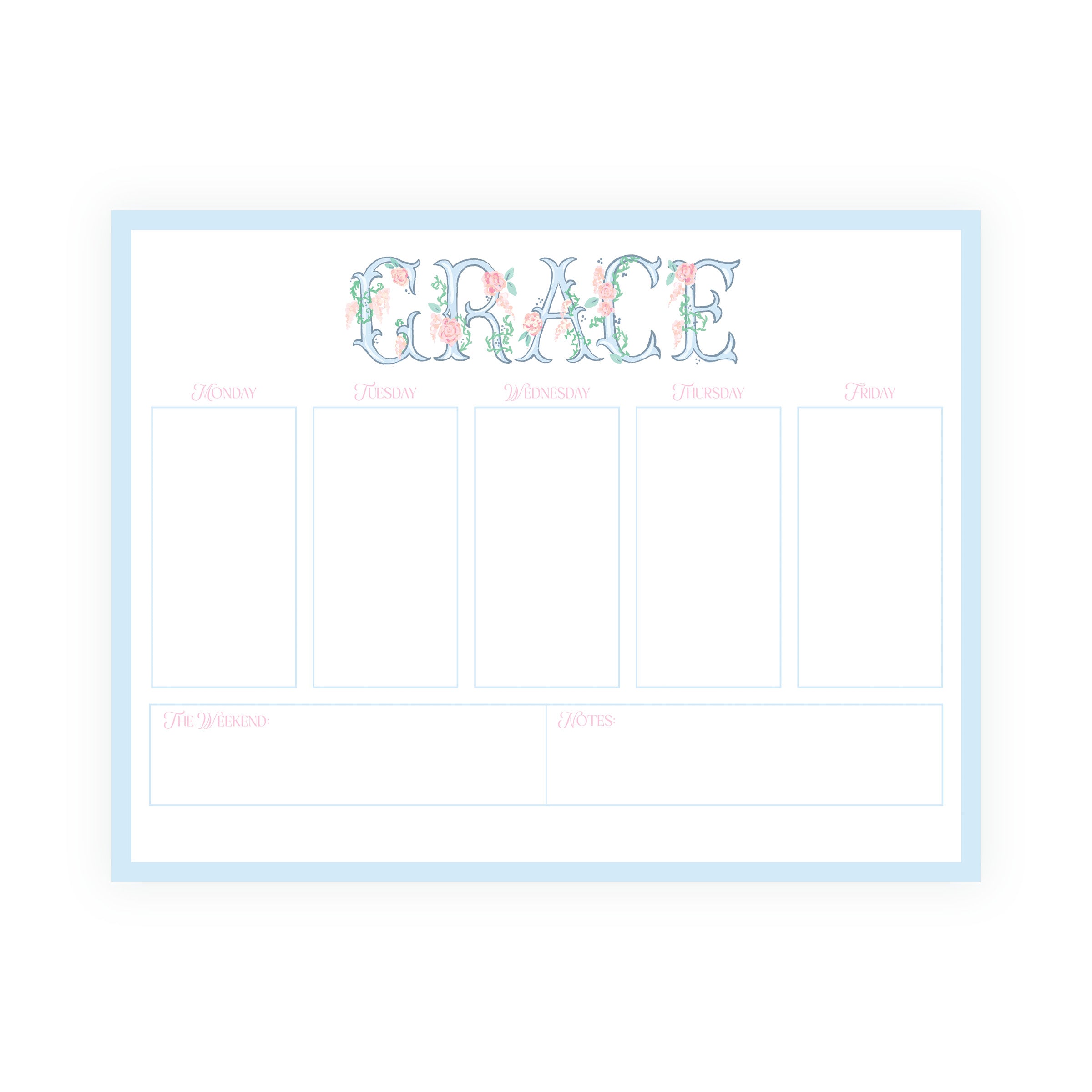 The Bloomed Letter Blue Floral Weekly Planner Notepad