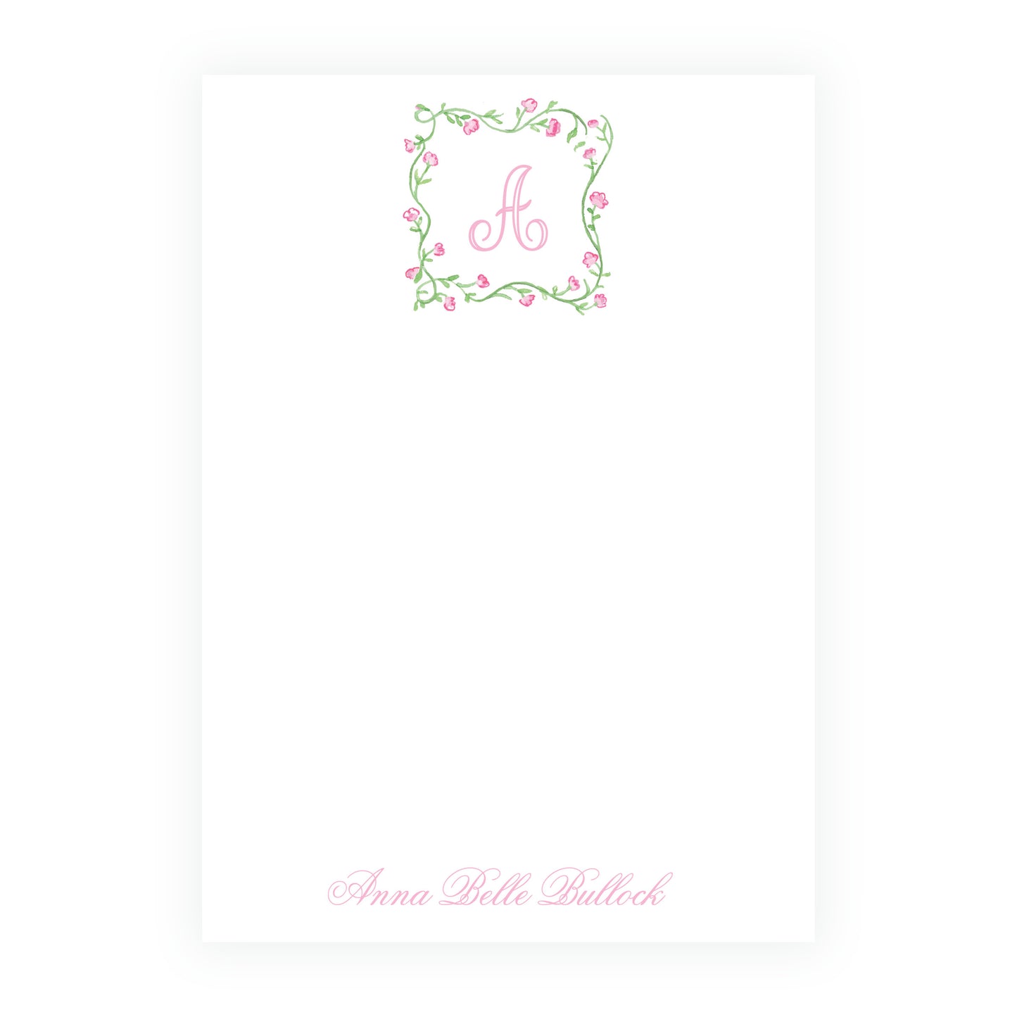 Personalized Tiny Petals watercolor floral crest notepad